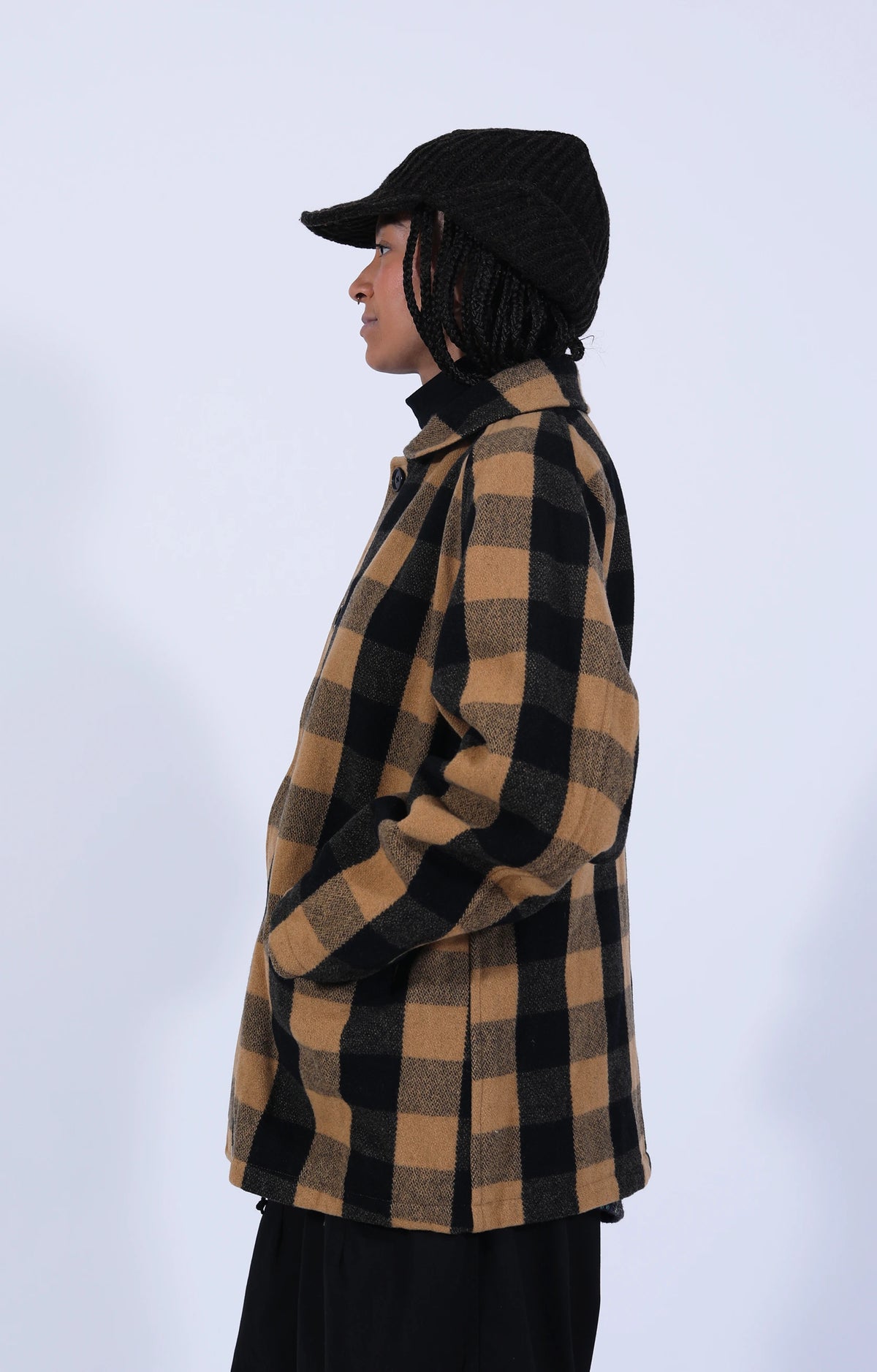 Round Collar Jacket Buffalo Plaid Yellow