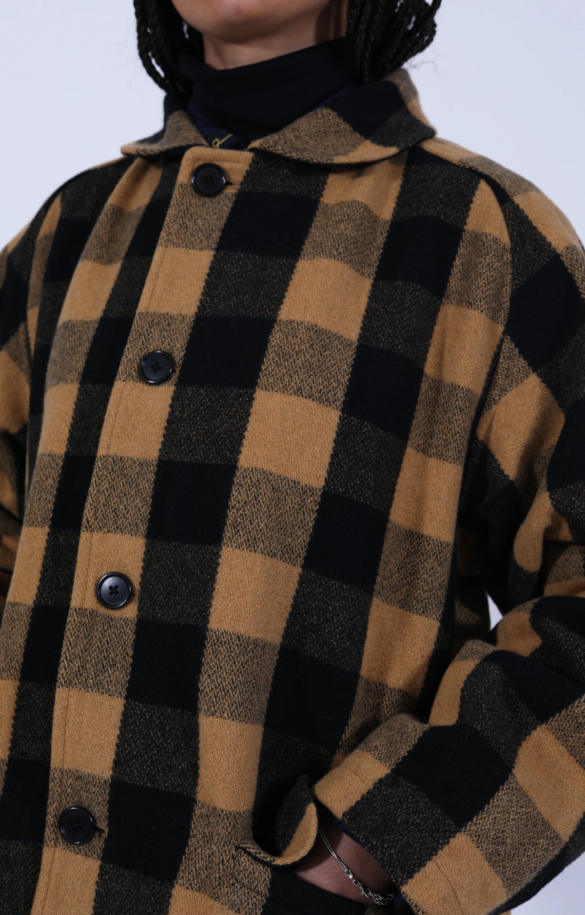 Round Collar Jacket Buffalo Plaid Yellow