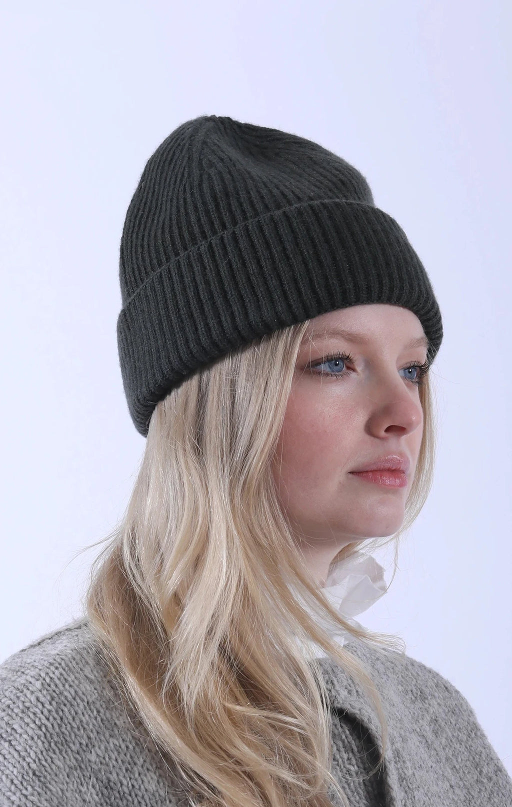 Ribbed Wool/Silk Beanie Army