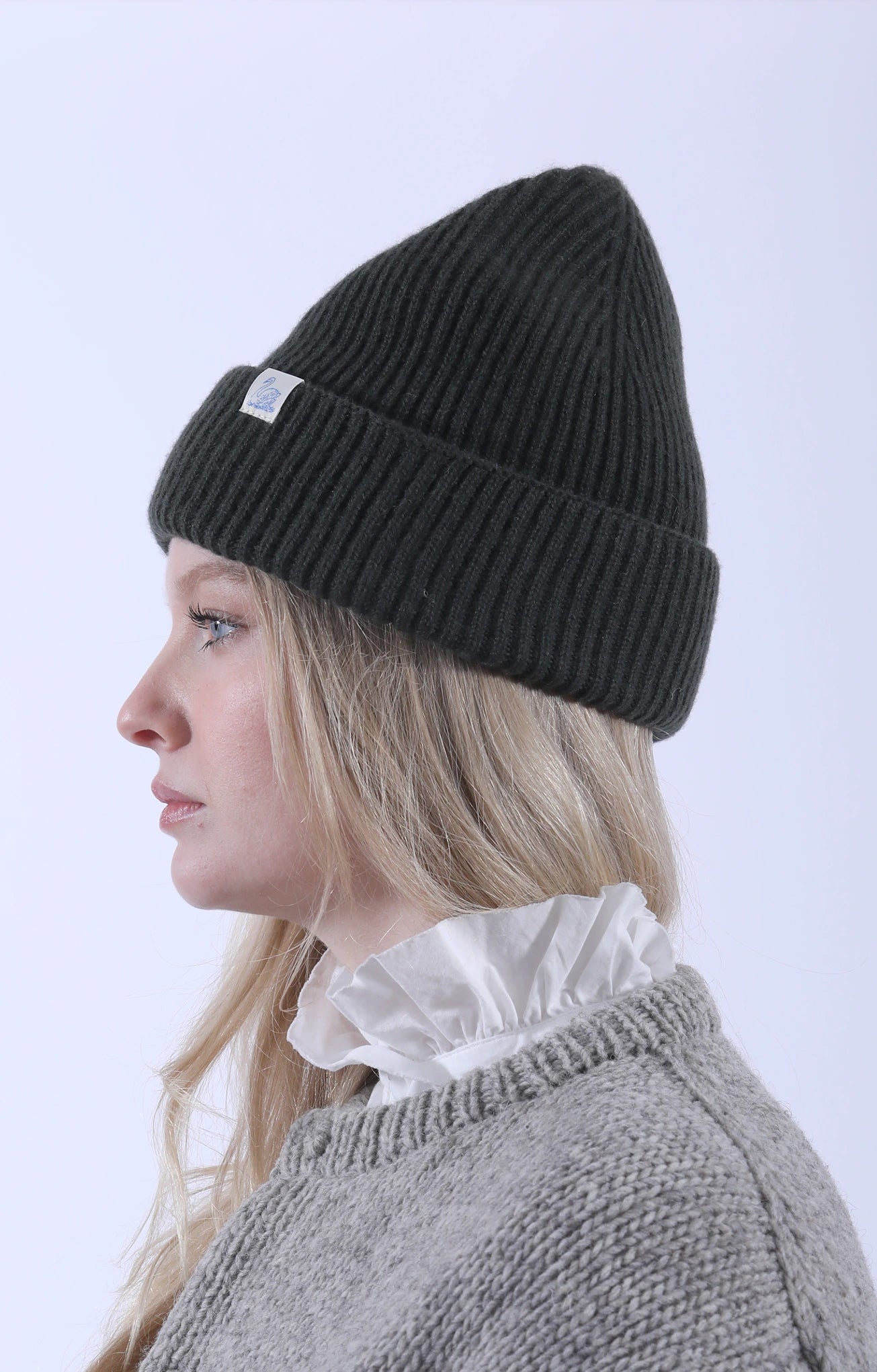 Ribbed Wool/Silk Beanie Army