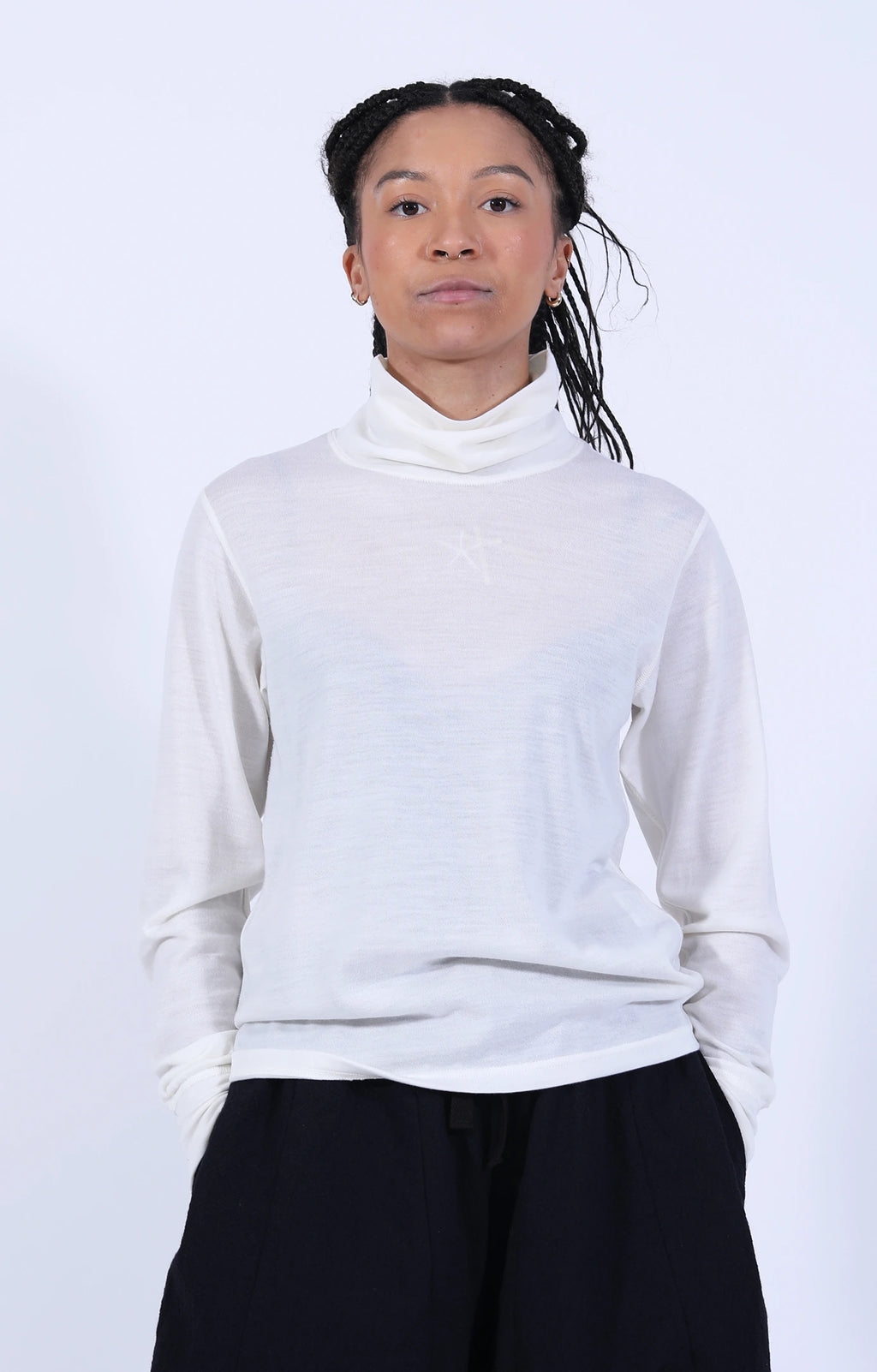 L/S High Neck Tee White