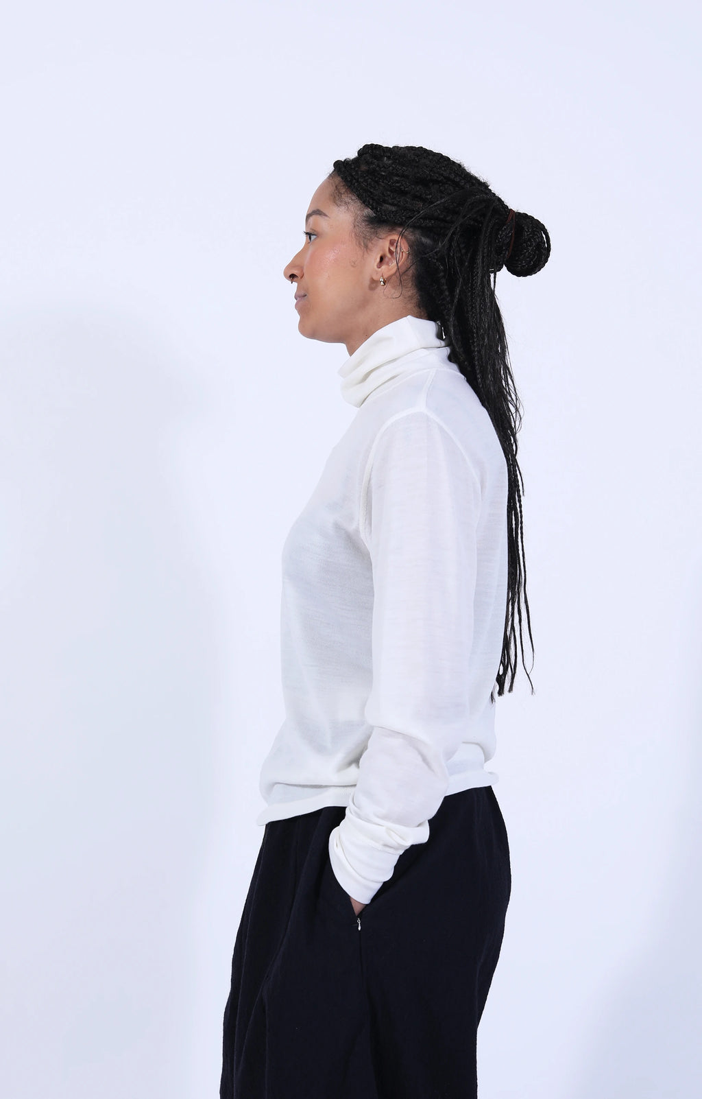 L/S High Neck Tee White