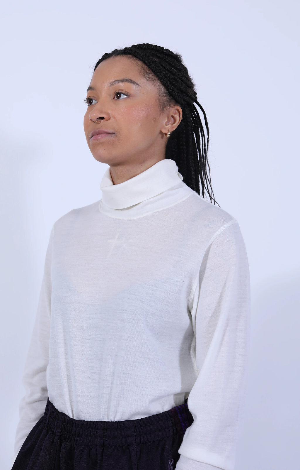 L/S High Neck Tee White