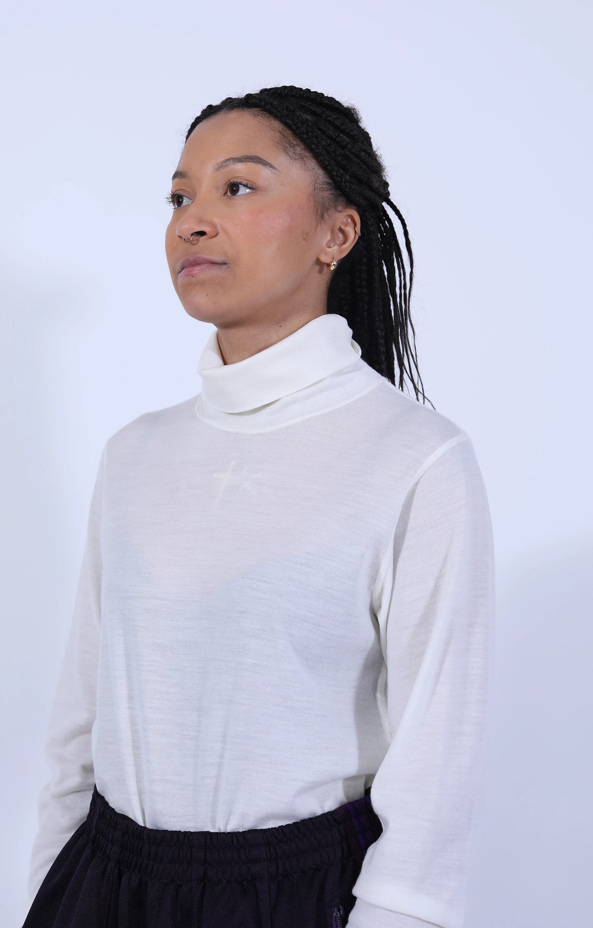 L/S High Neck Tee White