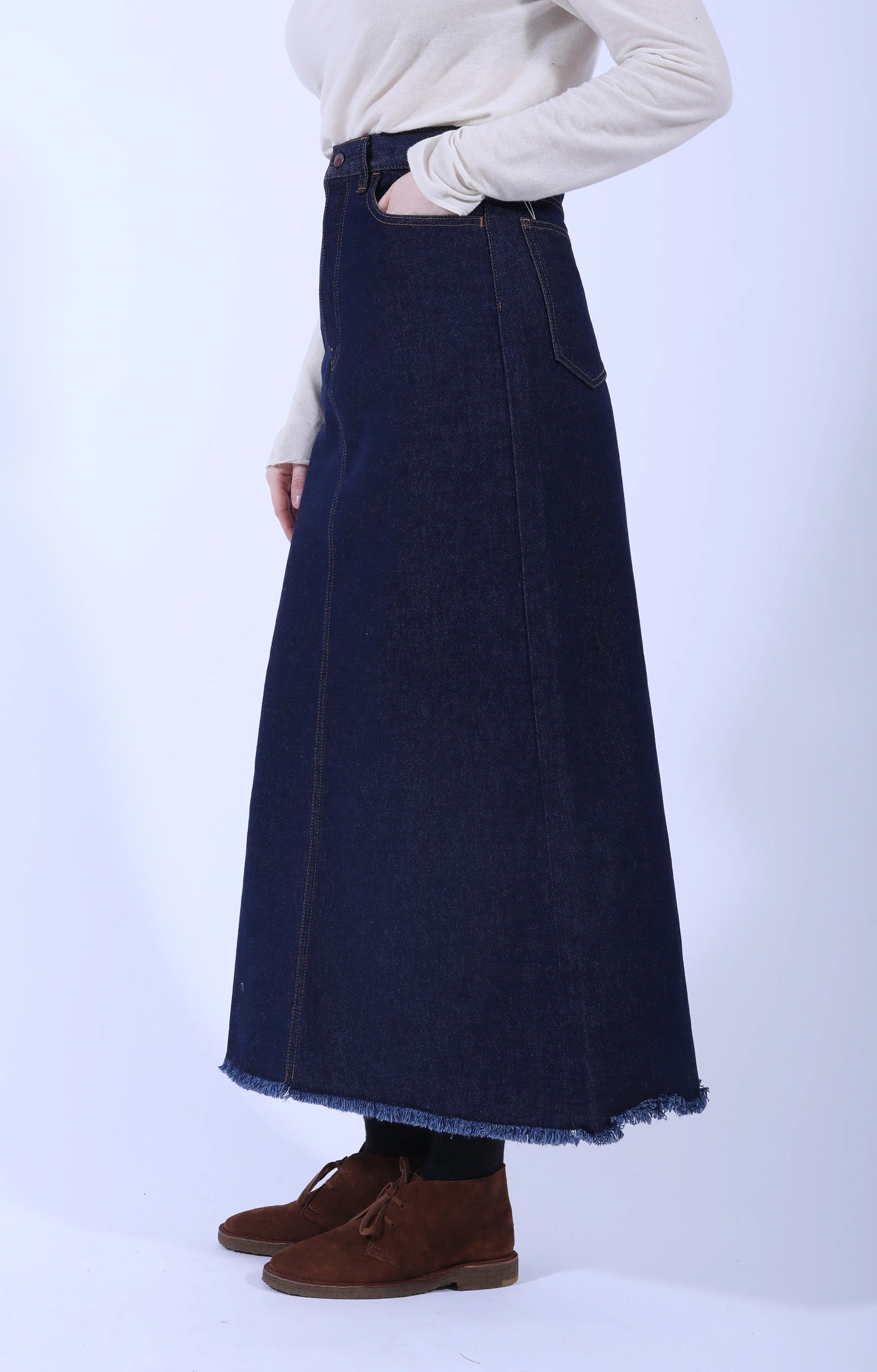 13oz Denim High Waist Maxi Skirt