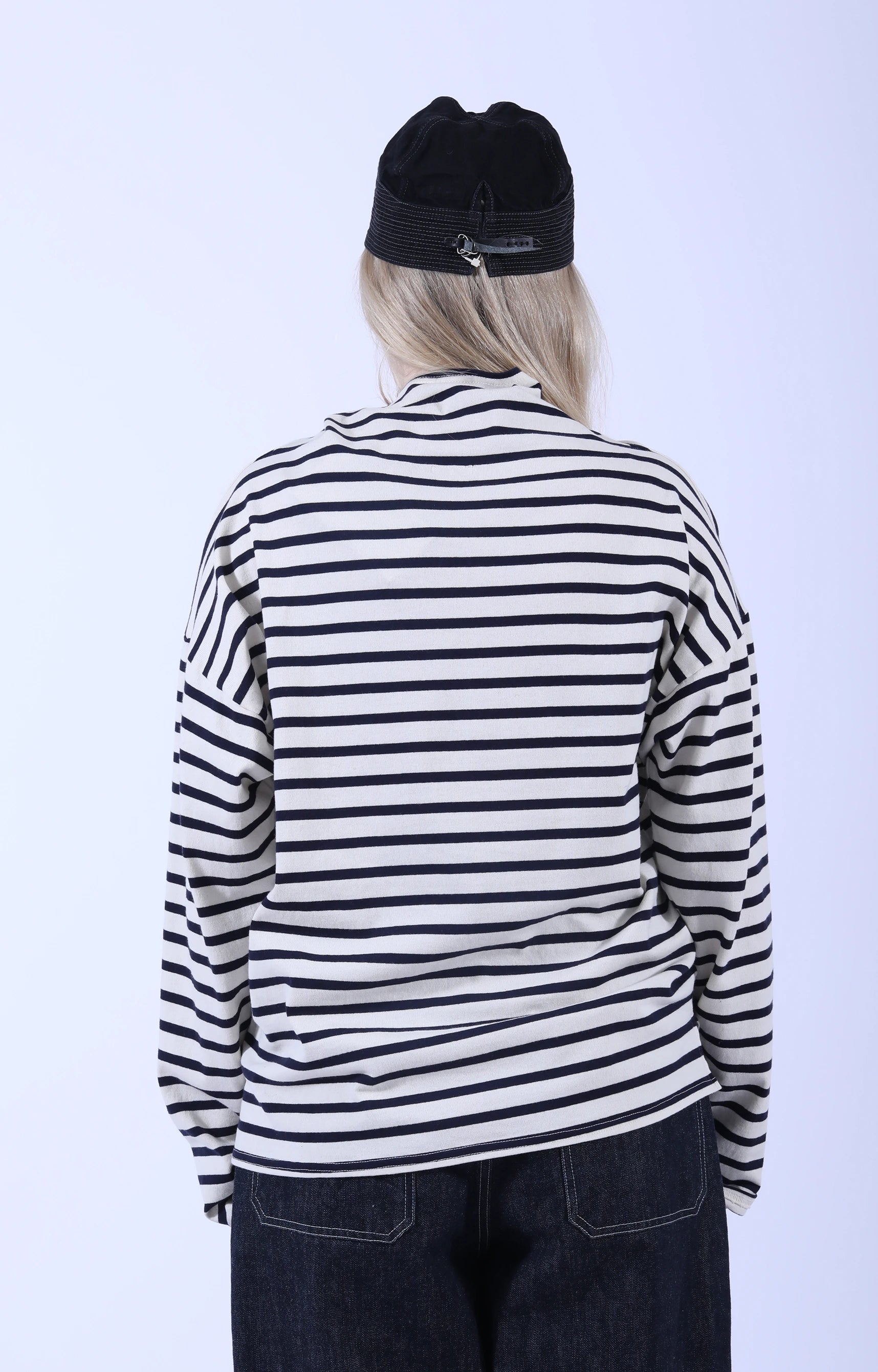 Stripe Knit GANDHI L.S T-Shirt Ecru x Navy