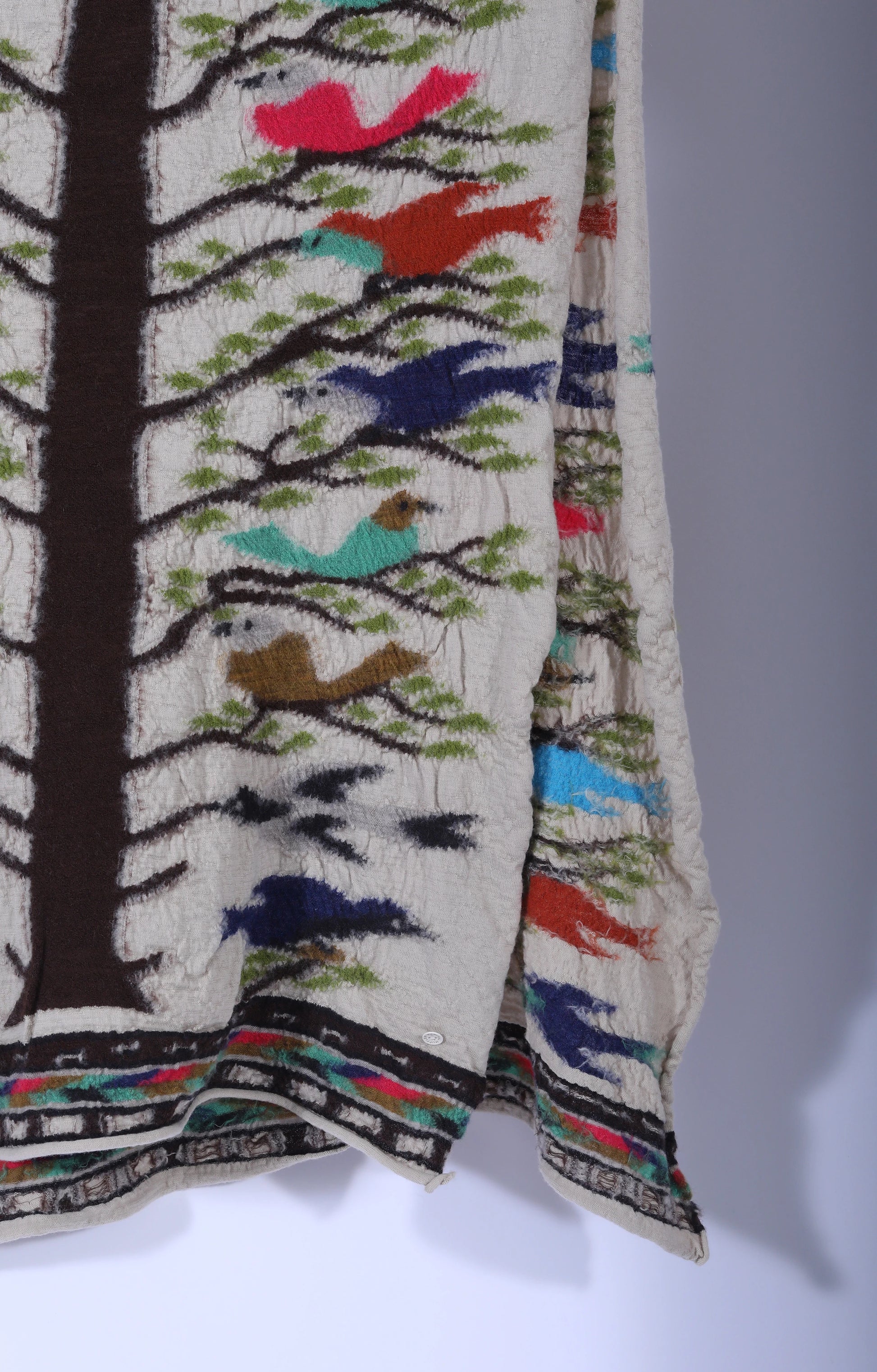 Fulling Wool Scarf BIRD TREE Beige