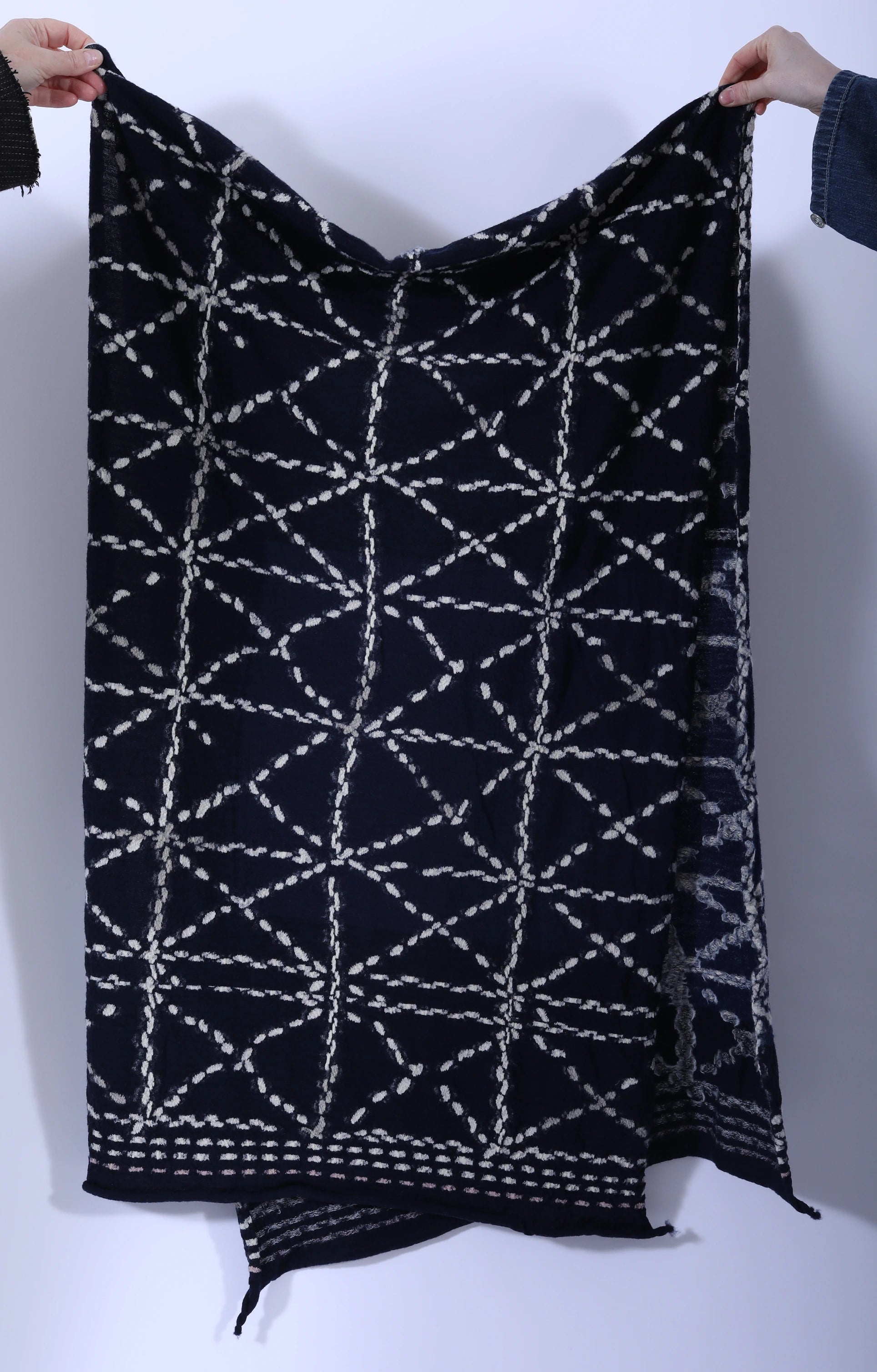 Fulling Wool Scarf SASHIKO Navy