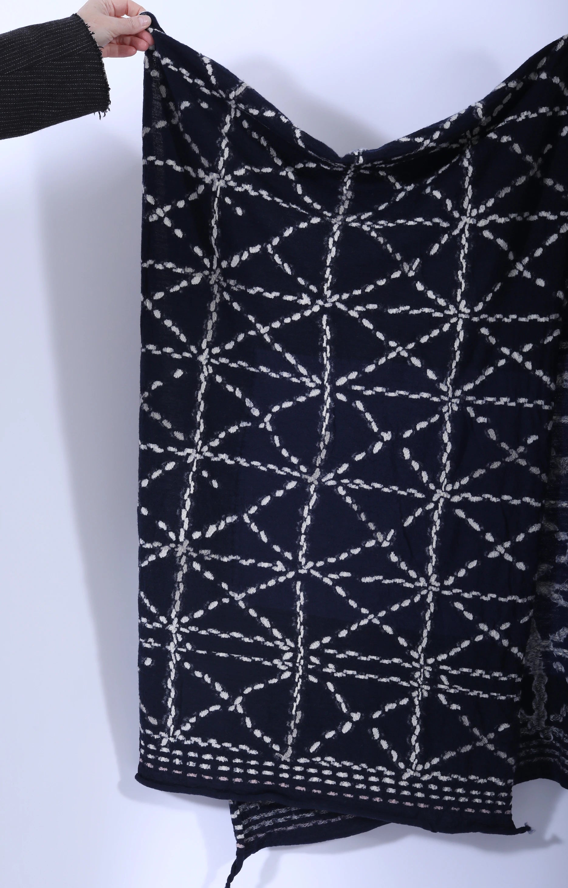 Fulling Wool Scarf SASHIKO Navy