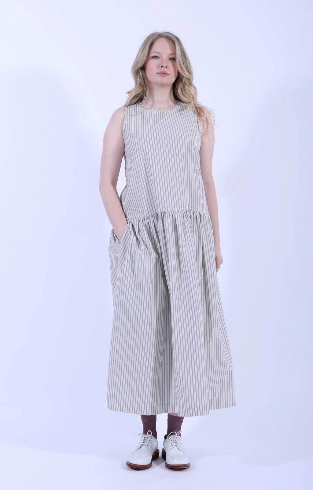 Isabella Dress Natural/Navy/Grey Stripe