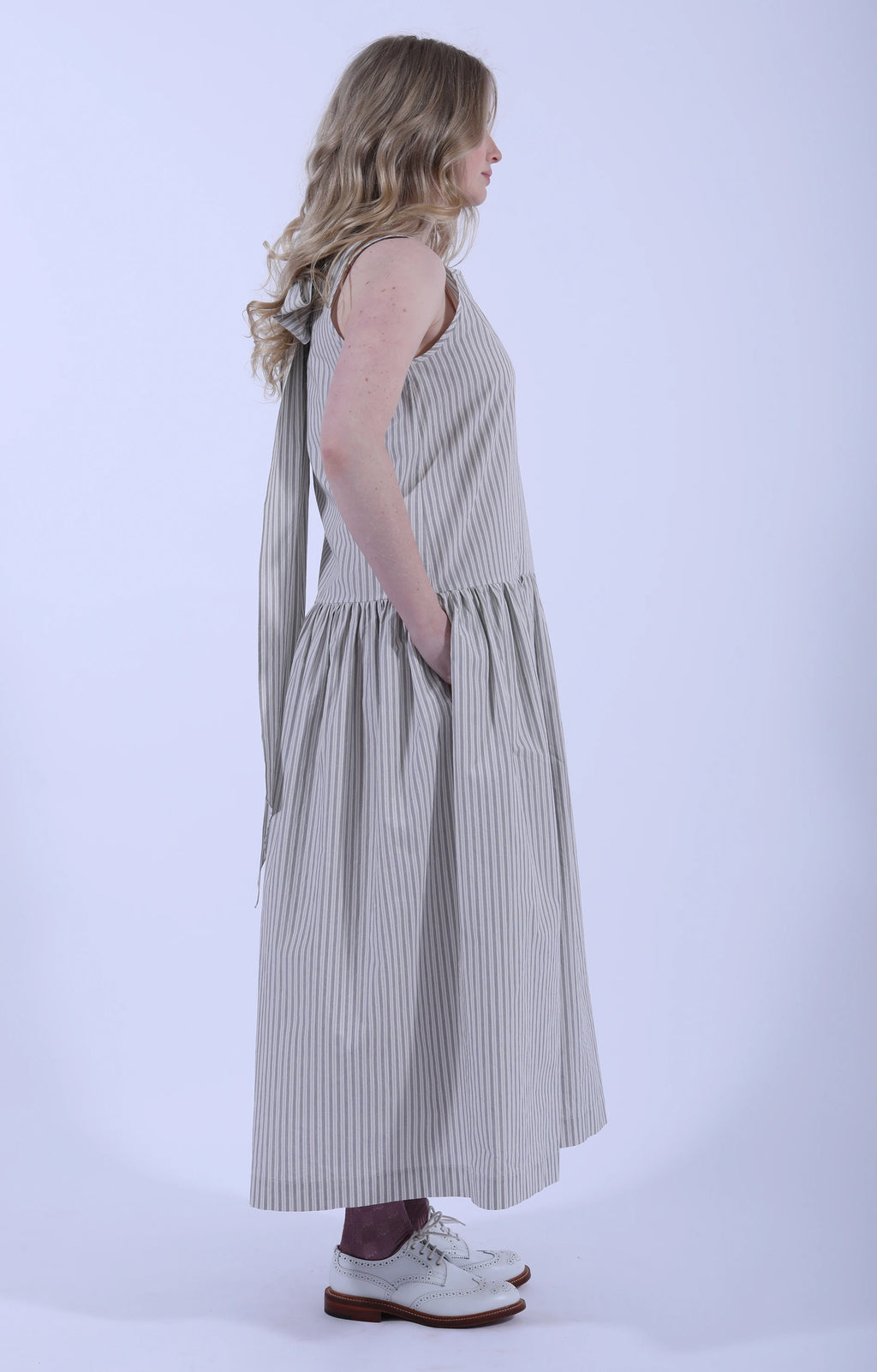 Isabella Dress Natural/Navy/Grey Stripe
