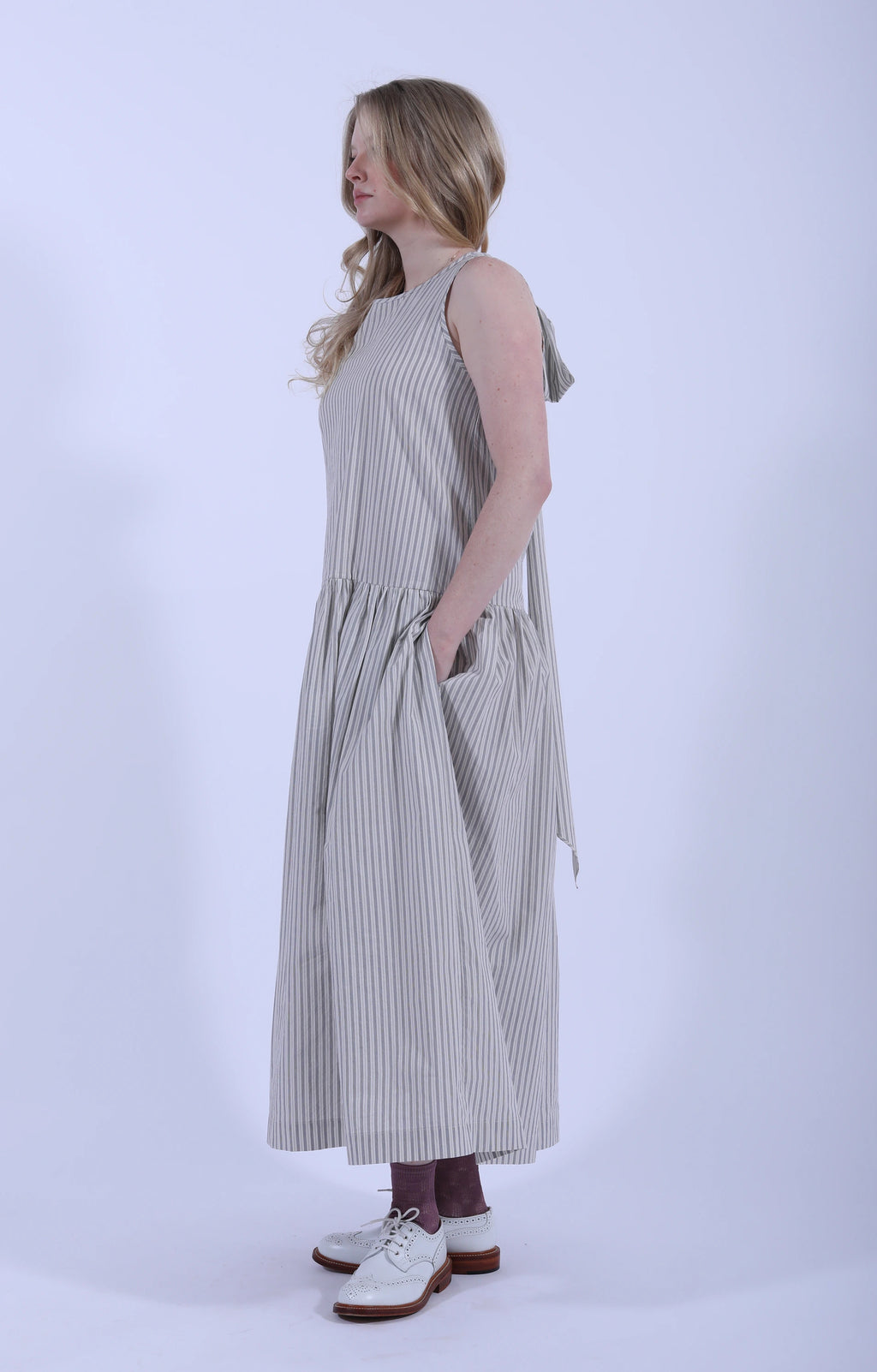 Isabella Dress Natural/Navy/Grey Stripe