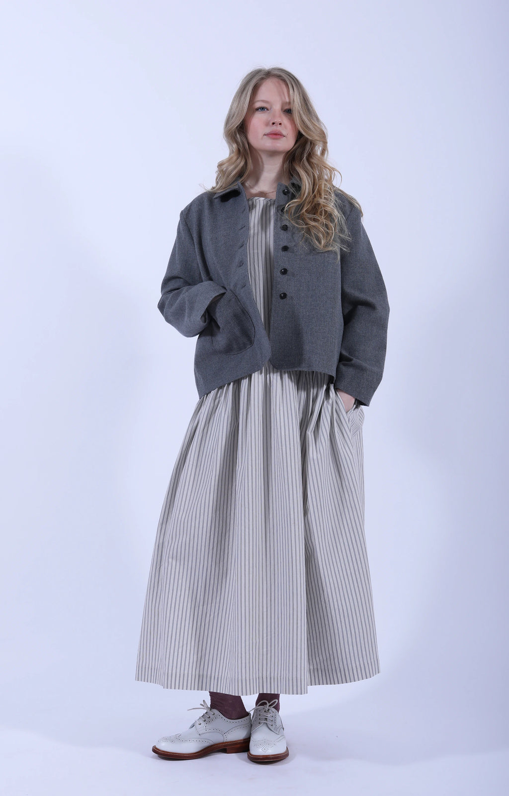Isabella Dress Natural/Navy/Grey Stripe
