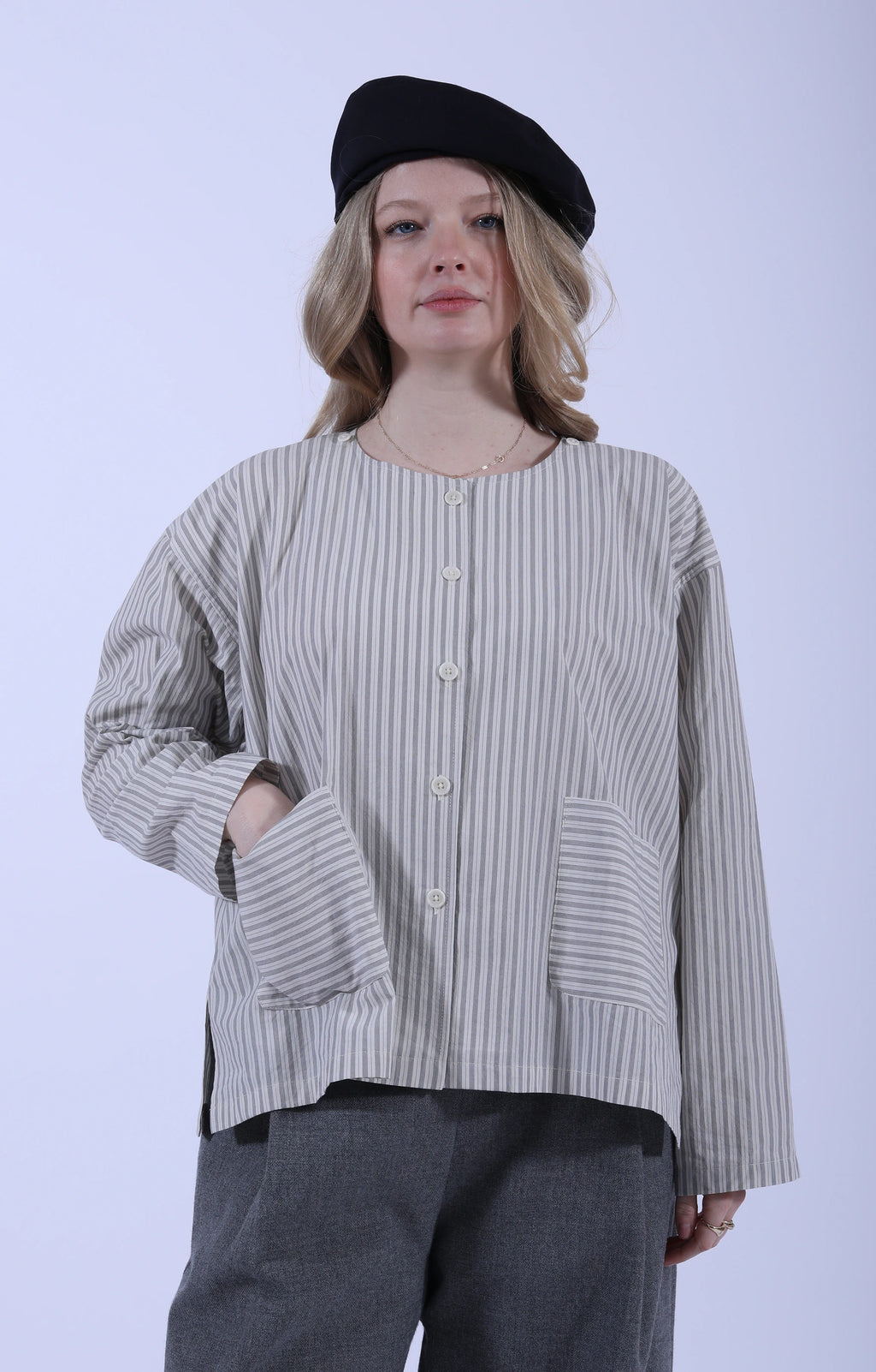 Dorothy Shirt Natural/Navy/Grey Stripe