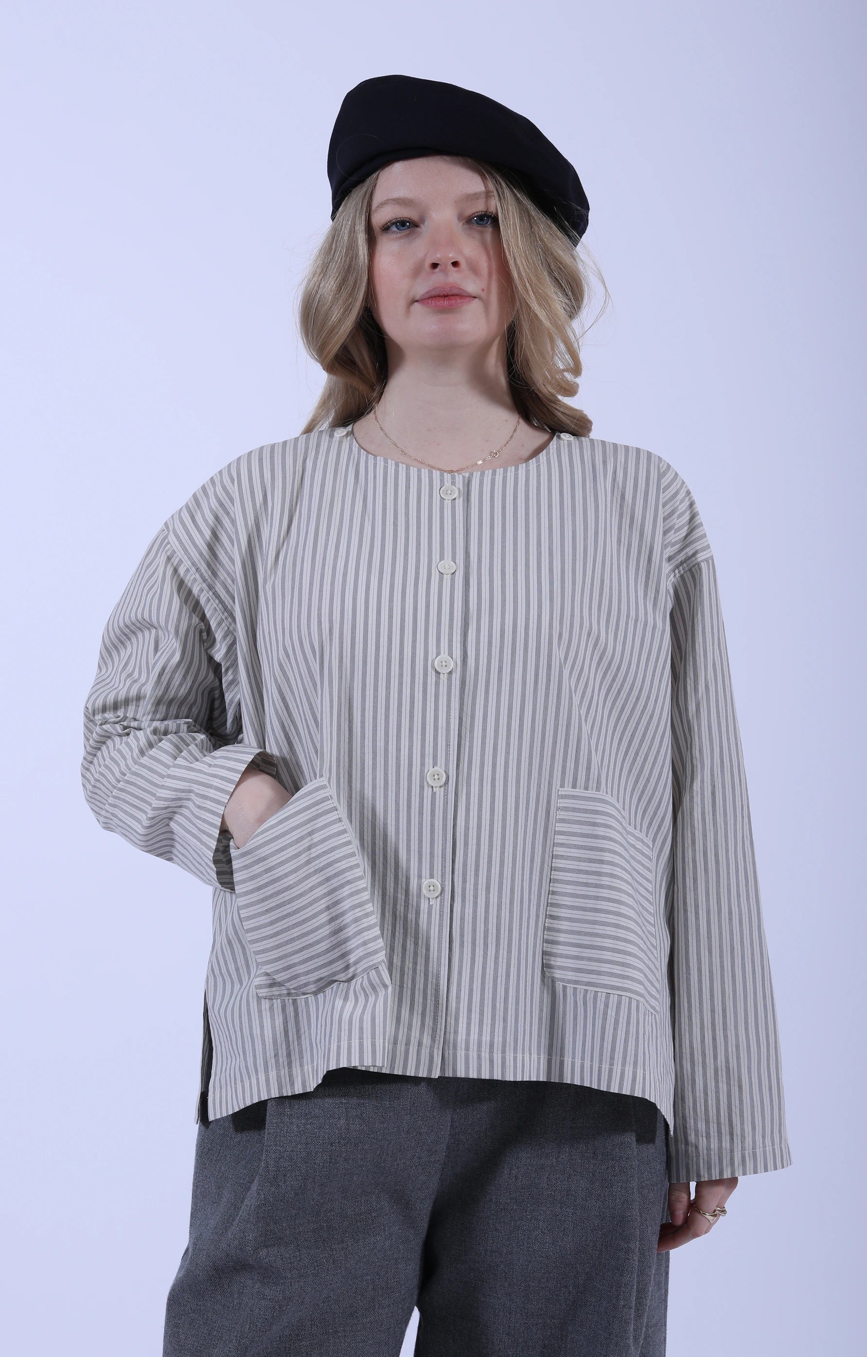 Dorothy Shirt Natural/Navy/Grey Stripe
