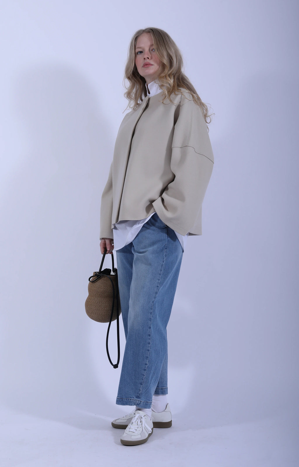Collarless Cape Cashmere Blend Almond