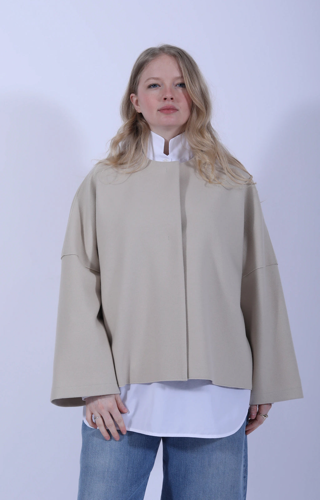 Collarless Cape Cashmere Blend Almond