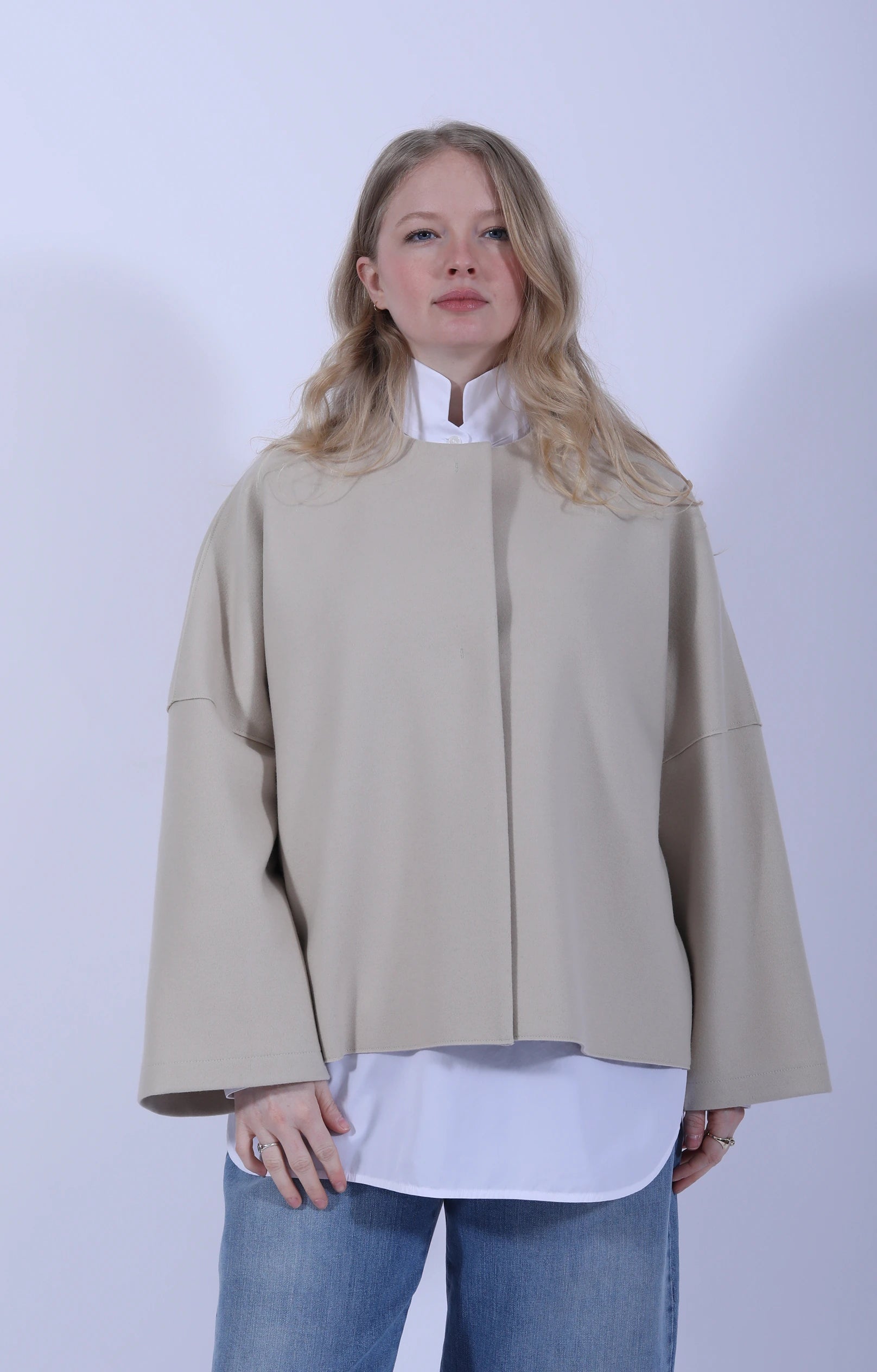 Collarless Cape Cashmere Blend Almond