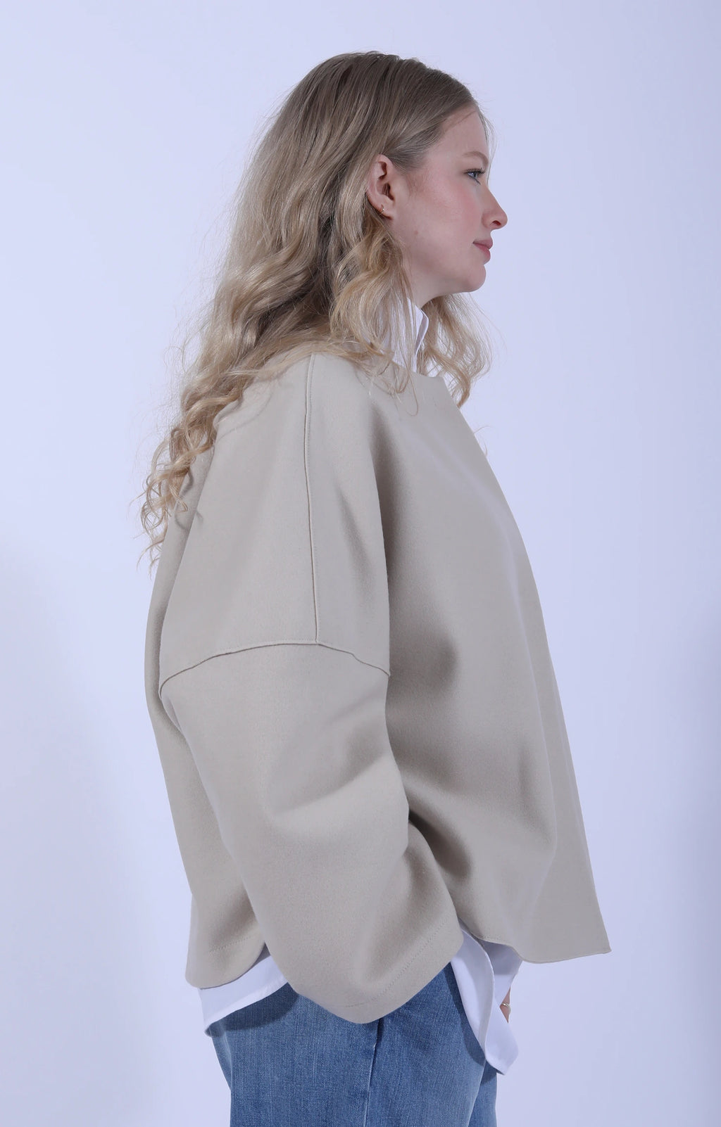 Collarless Cape Cashmere Blend Almond