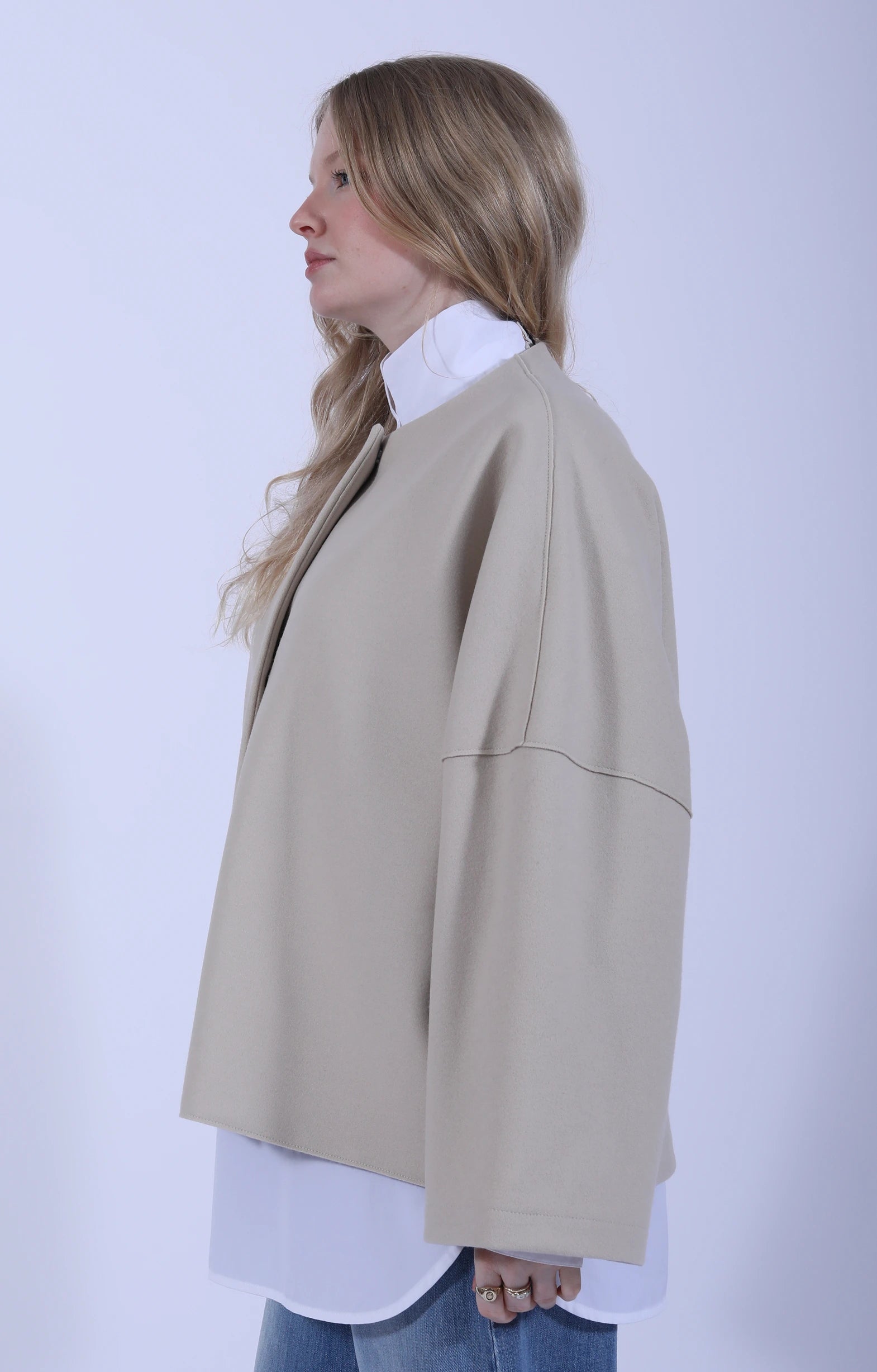 Collarless Cape Cashmere Blend Almond
