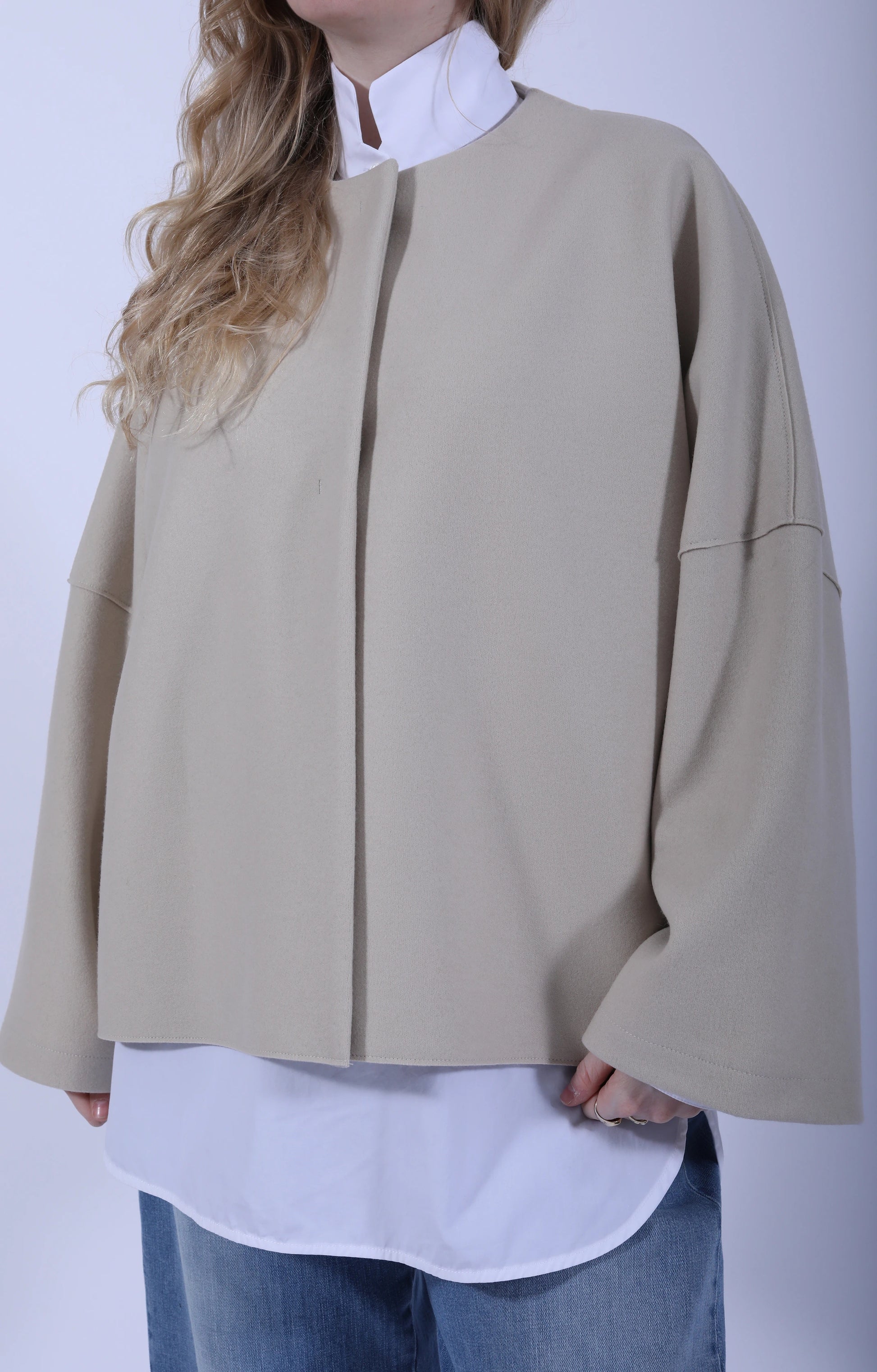 Collarless Cape Cashmere Blend Almond