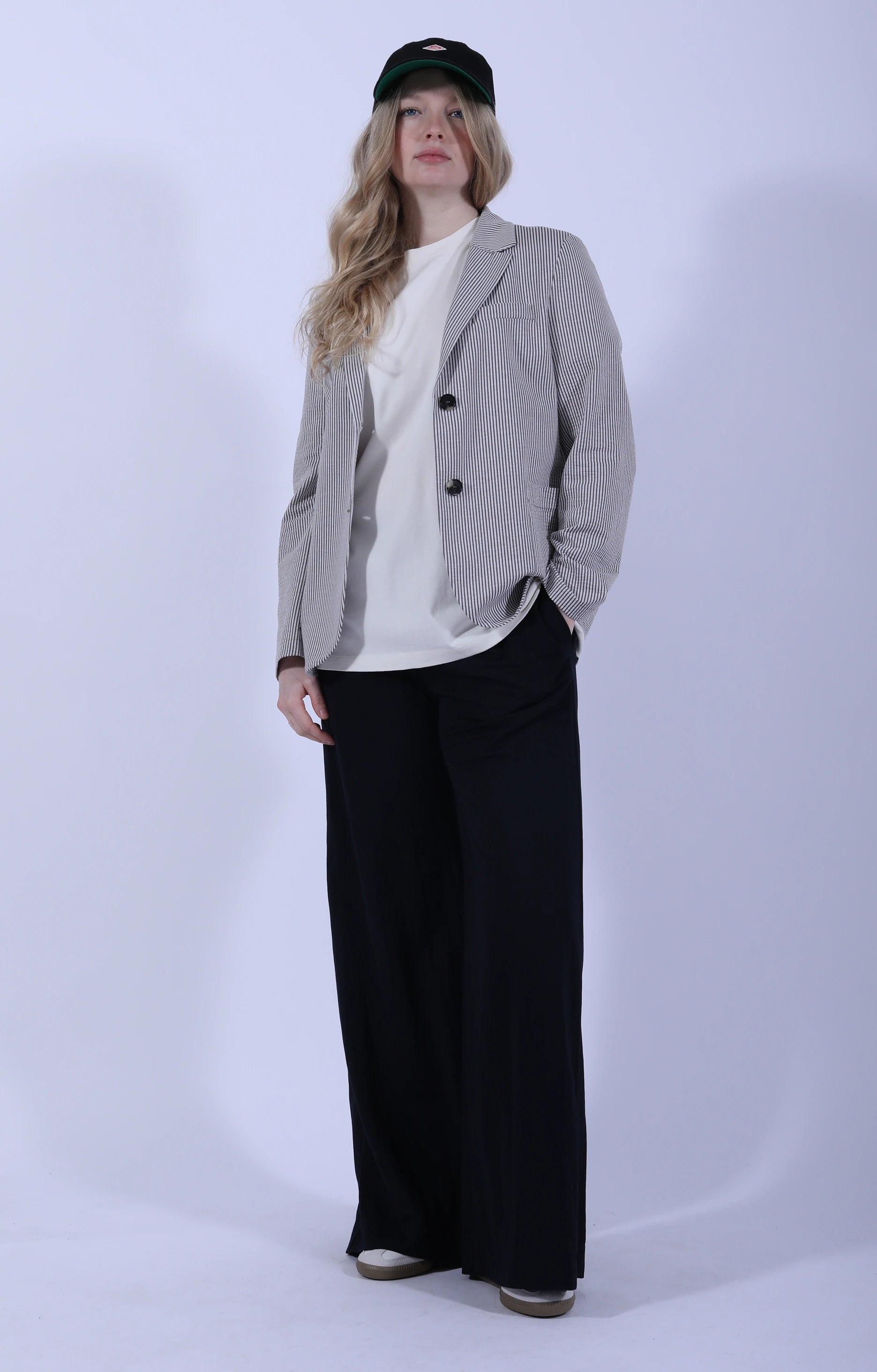 Flared Trousers Rayon Navy Blue