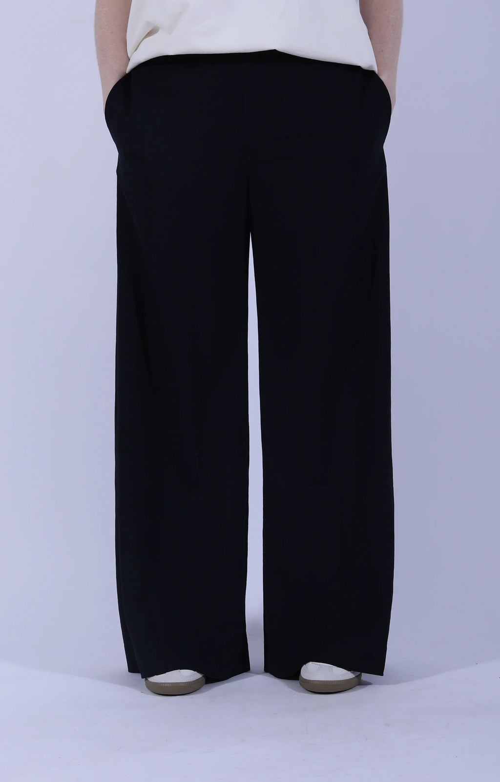 Flared Trousers Rayon Navy Blue
