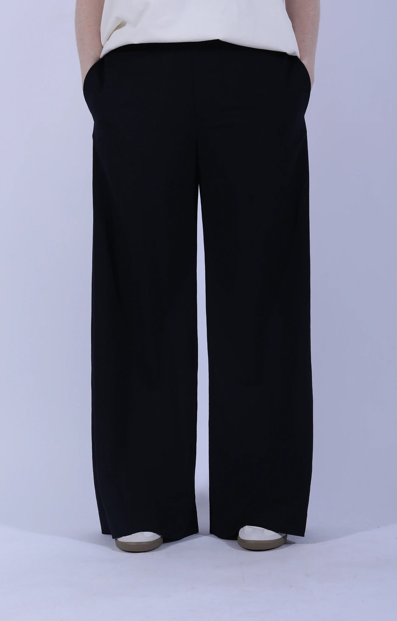 Flared Trousers Rayon Navy Blue