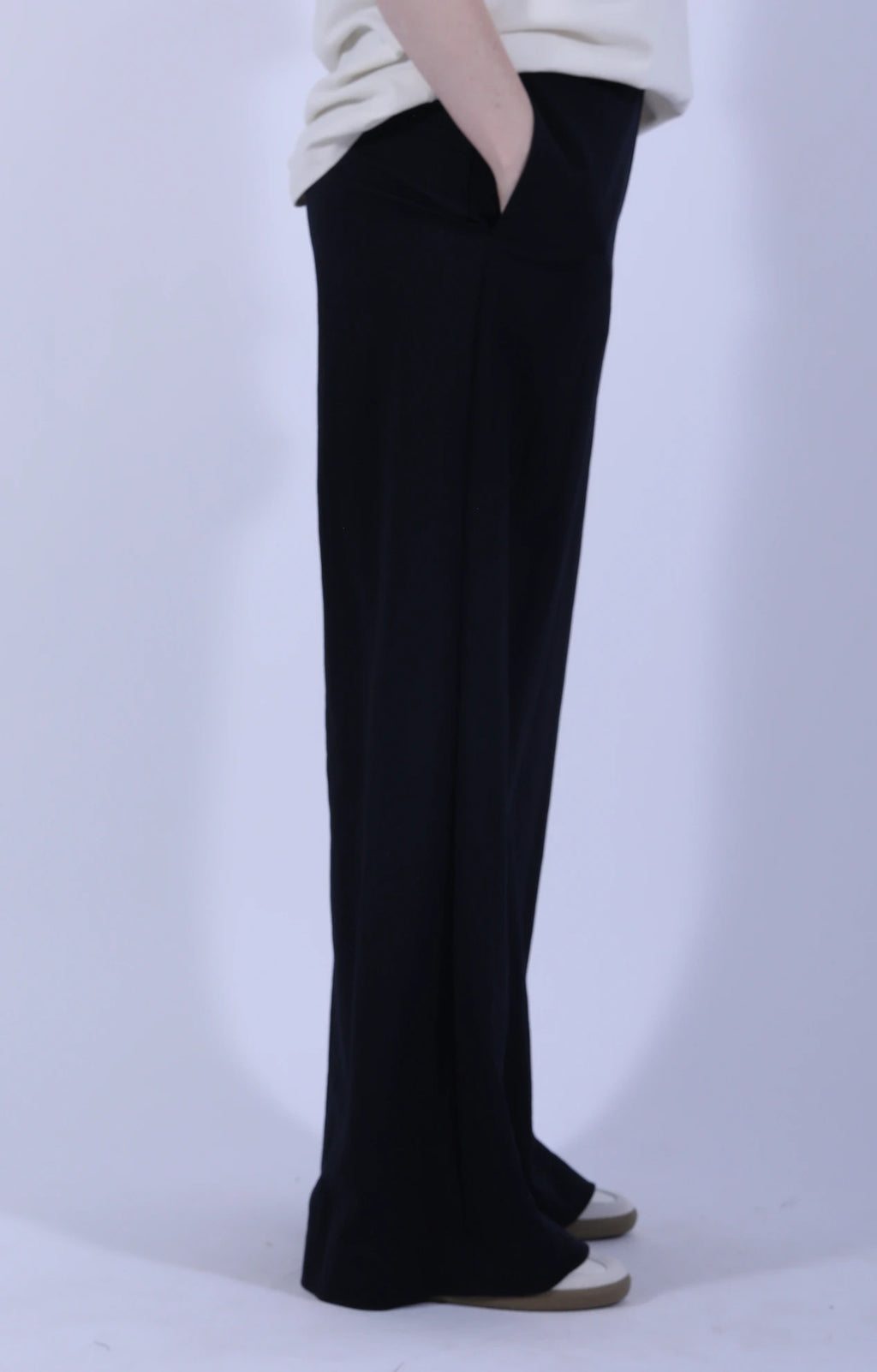 Flared Trousers Rayon Navy Blue