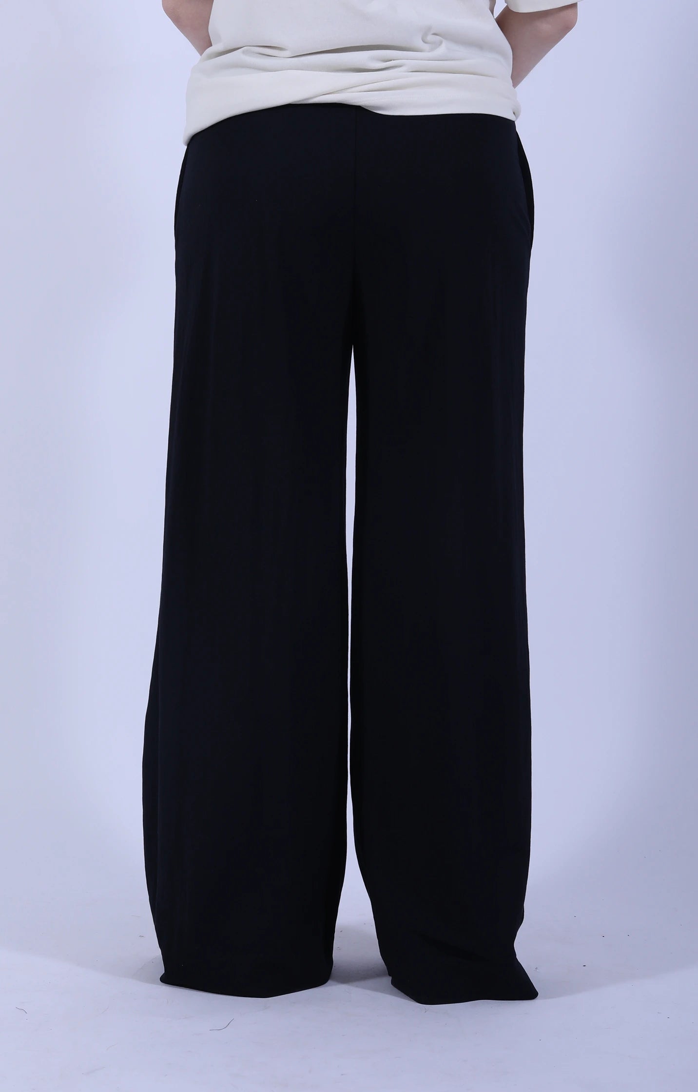 Flared Trousers Rayon Navy Blue