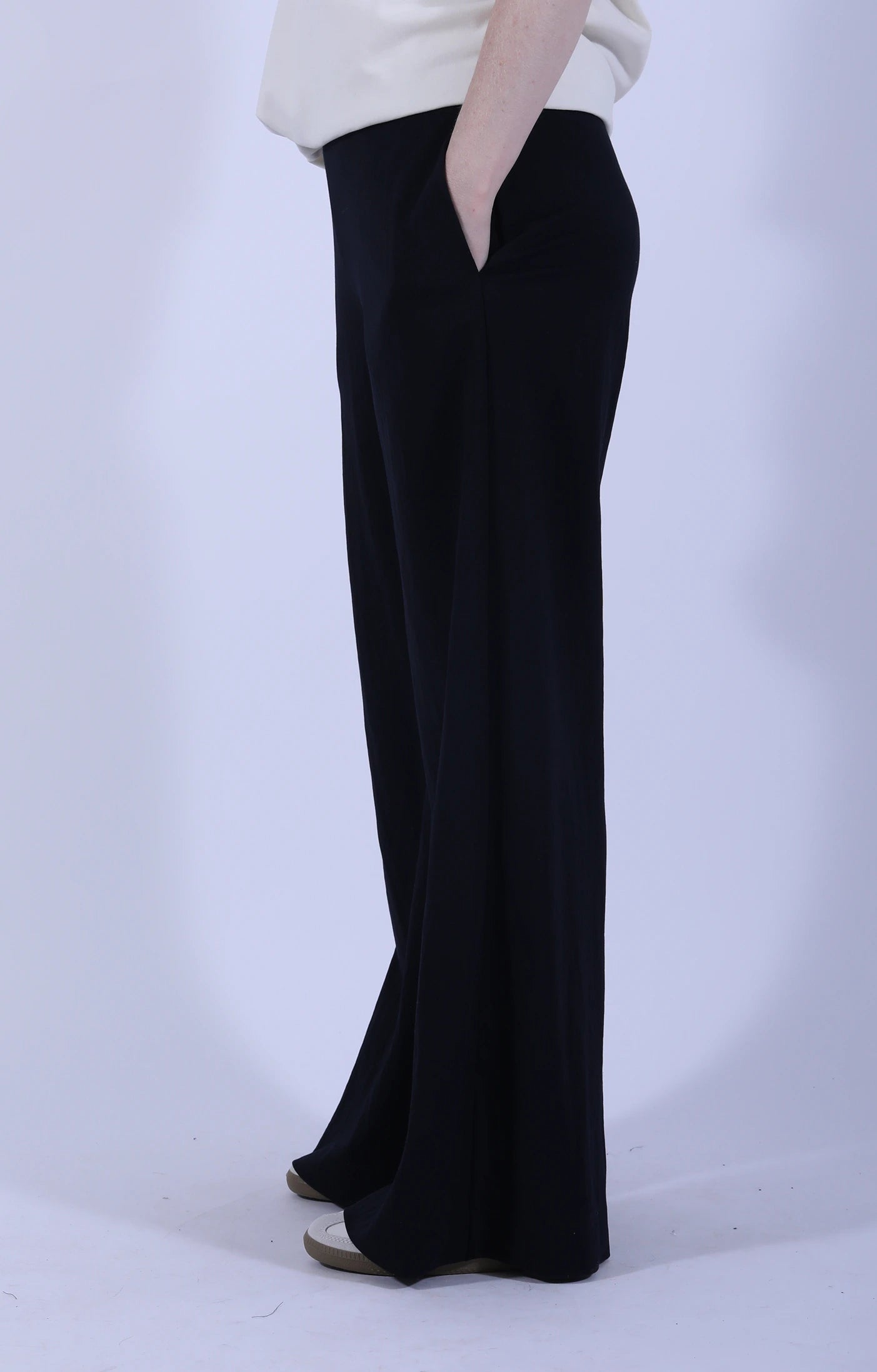 Flared Trousers Rayon Navy Blue