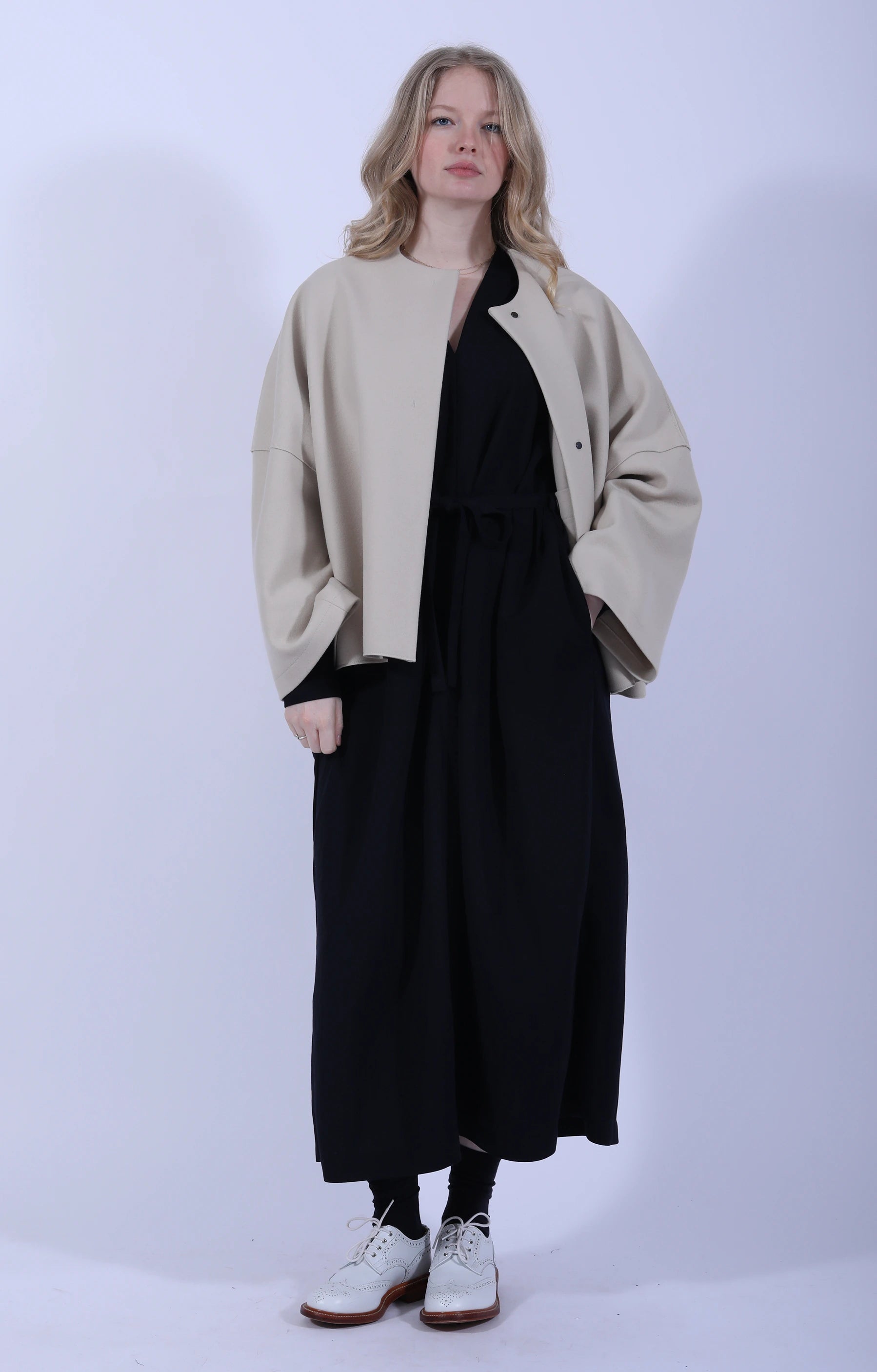 Collarless Cape Cashmere Blend Almond