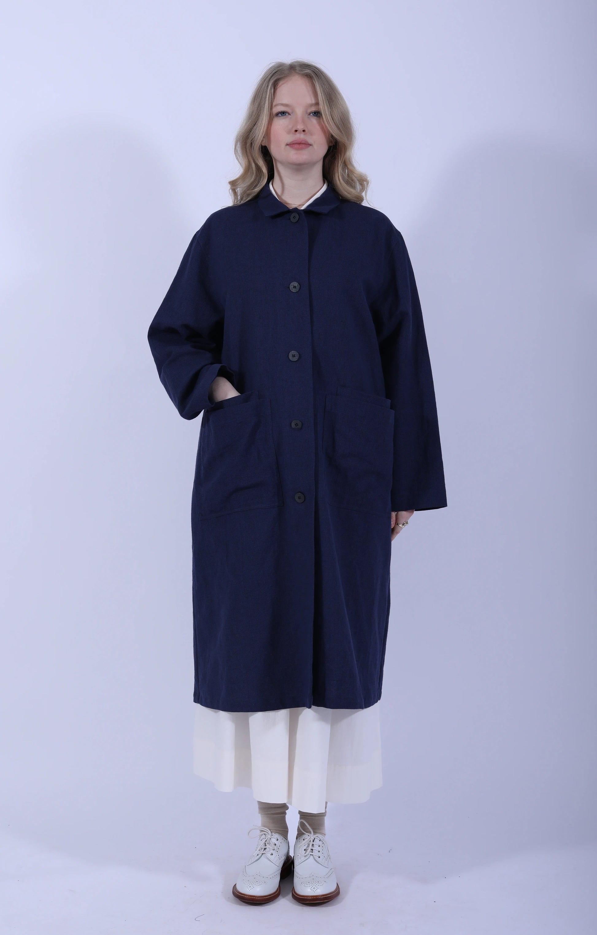 Indigo Gingham Long Jacket