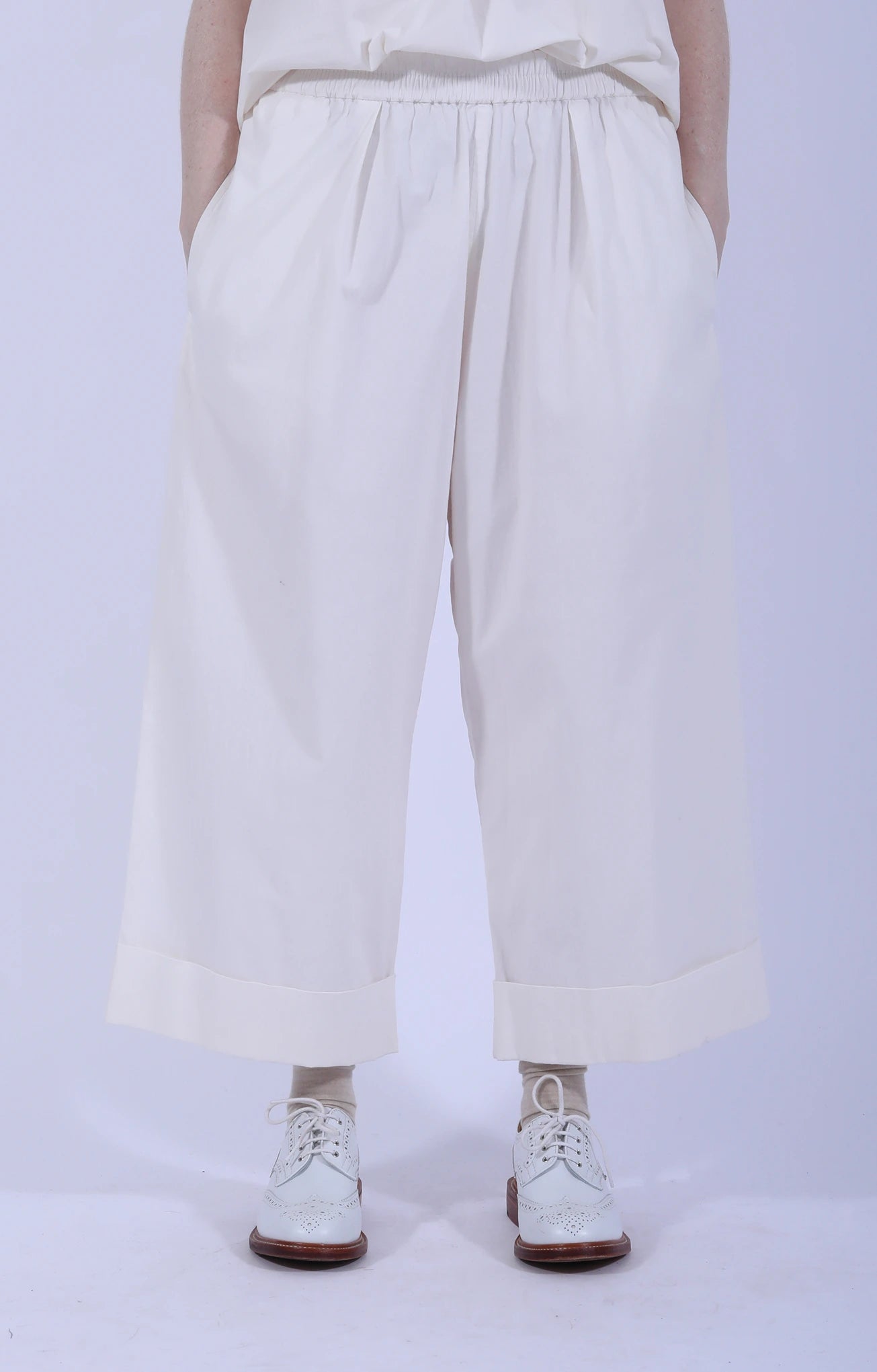 Cream White Cuffed Hems Pant