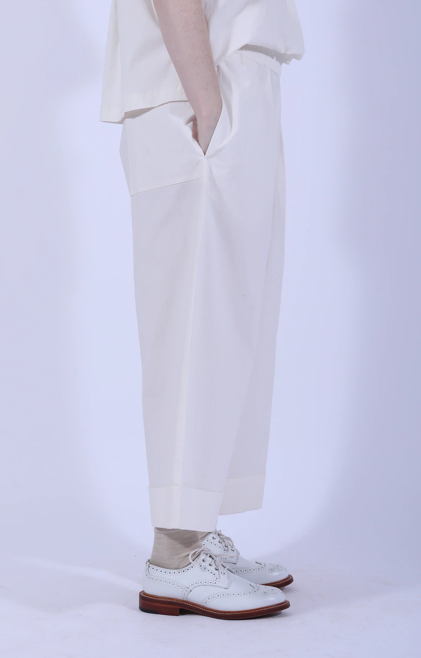 Cream White Cuffed Hems Pant