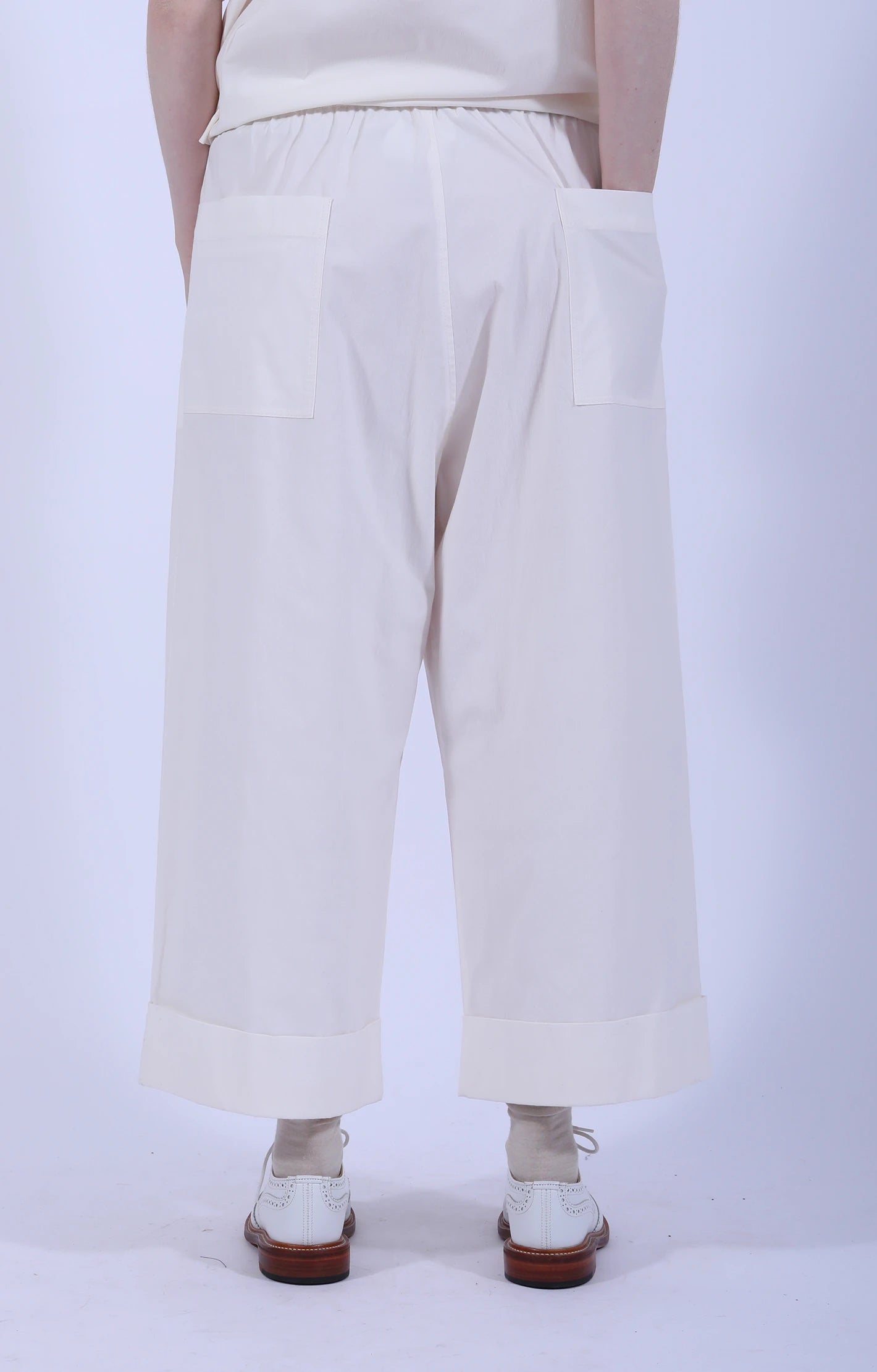 Cream White Cuffed Hems Pant