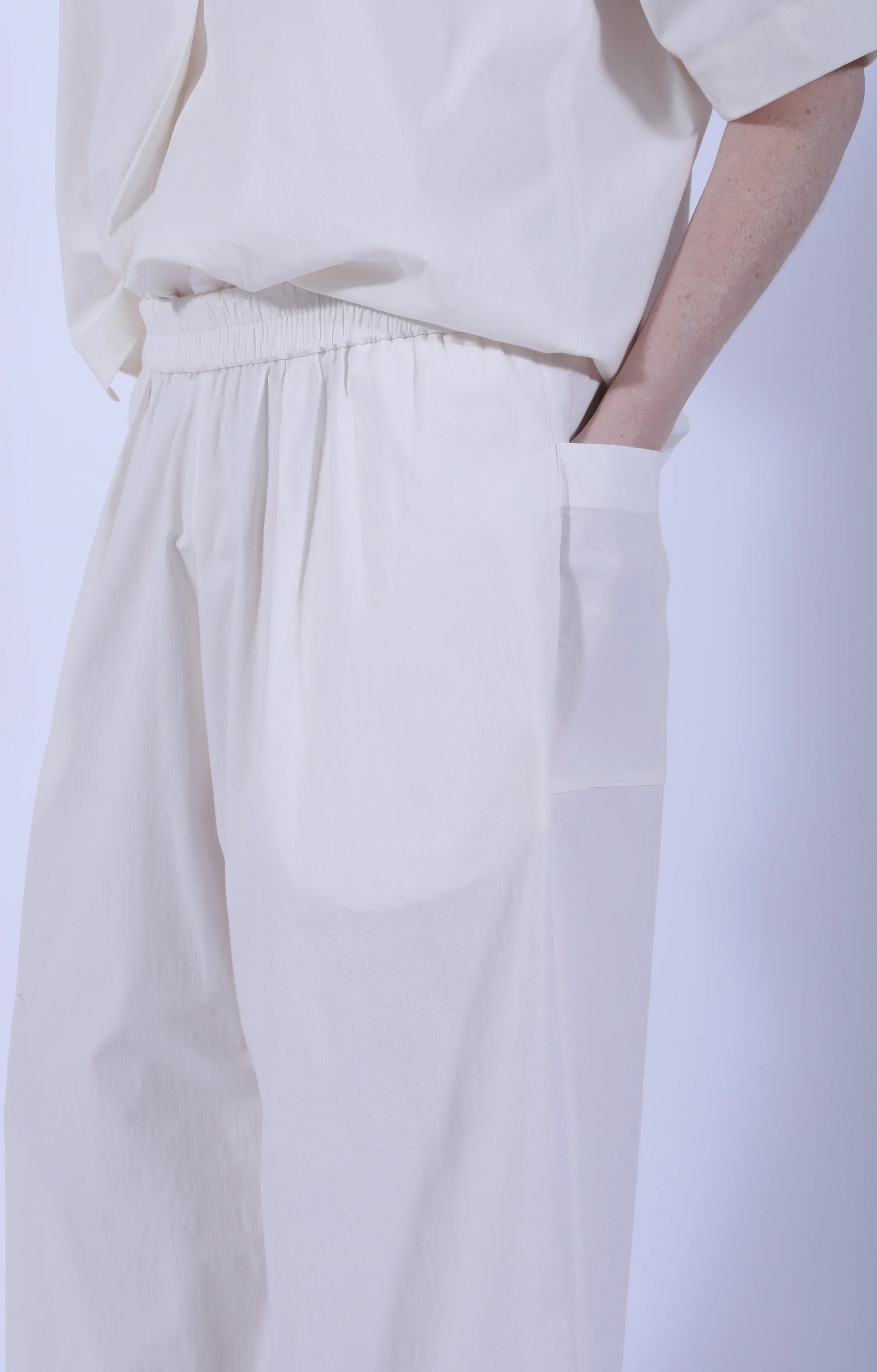 Cream White Cuffed Hems Pant