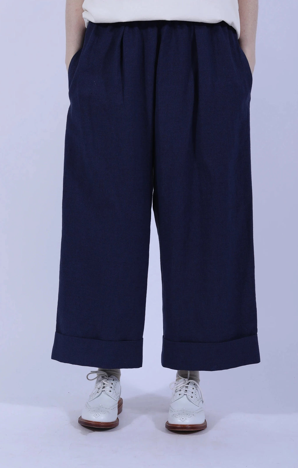 Indigo Gingham Cuffed Hems Pant