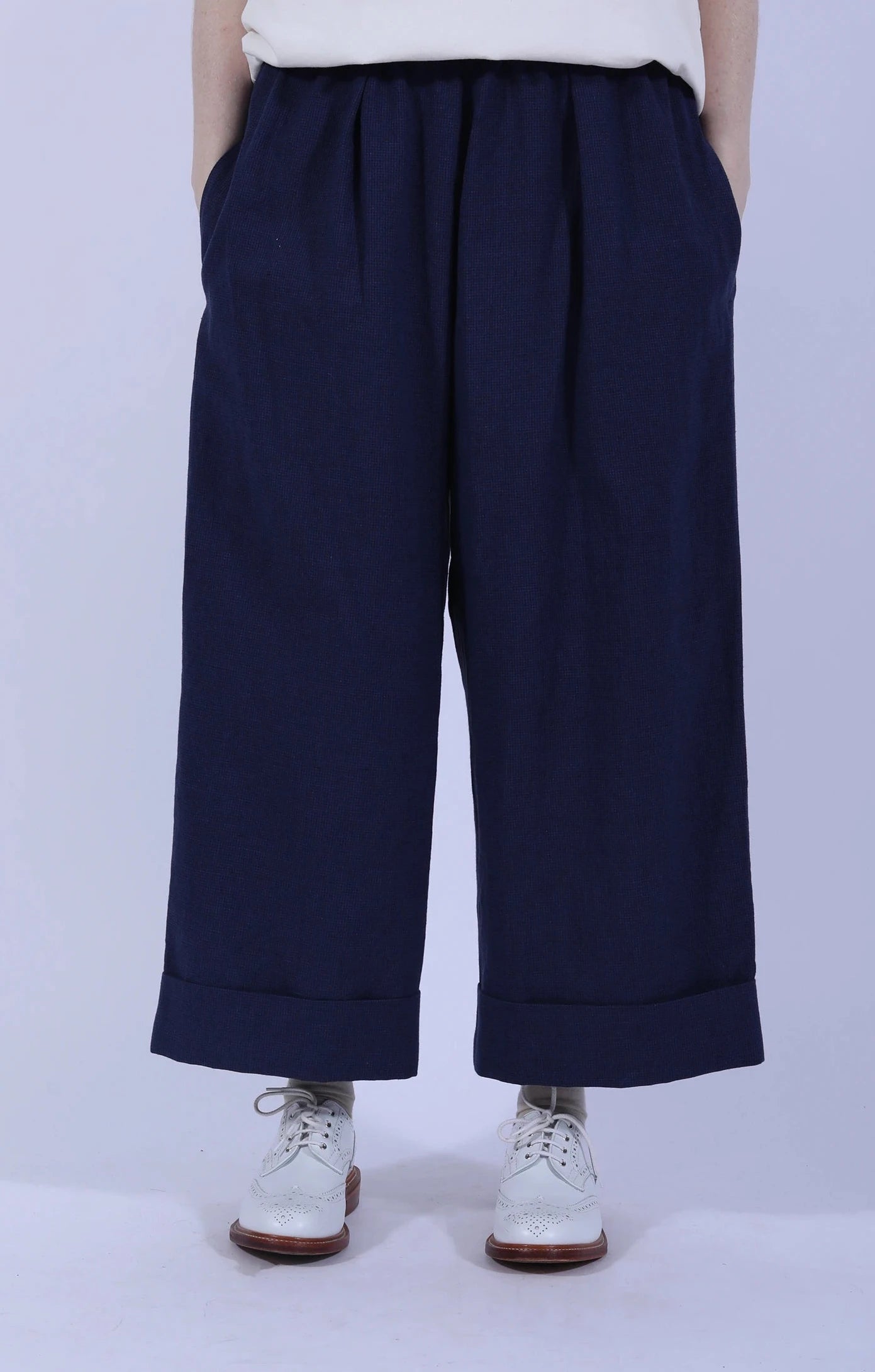 Indigo Gingham Cuffed Hems Pant