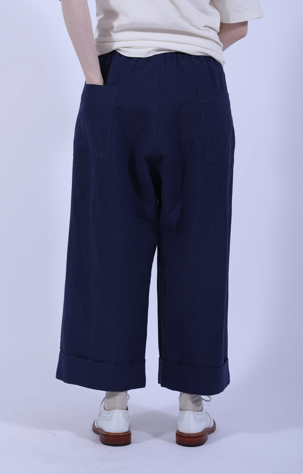 Indigo Gingham Cuffed Hems Pant