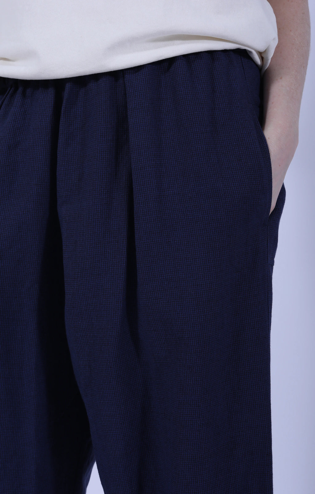 Indigo Gingham Cuffed Hems Pant