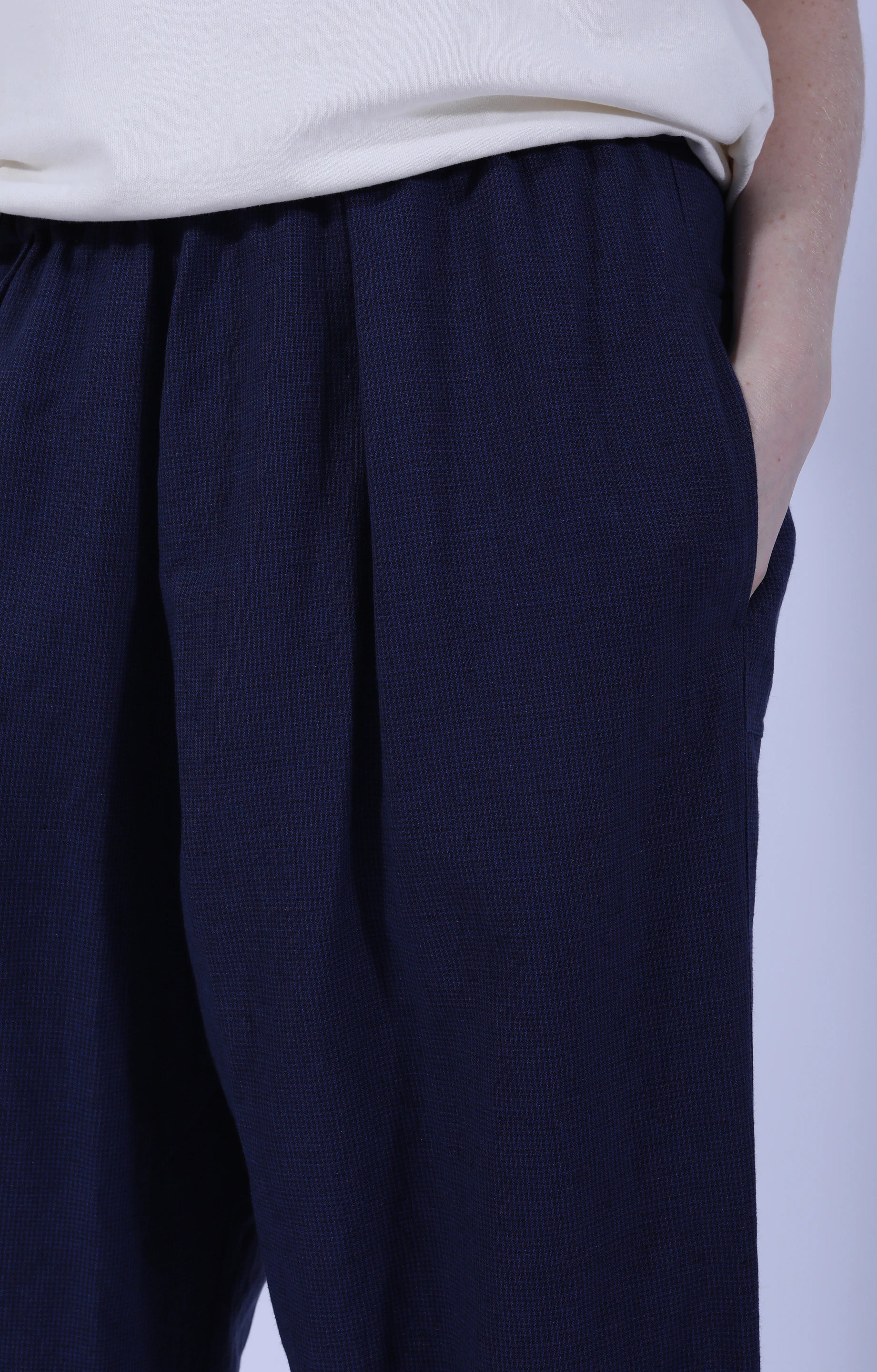 Indigo Gingham Cuffed Hems Pant
