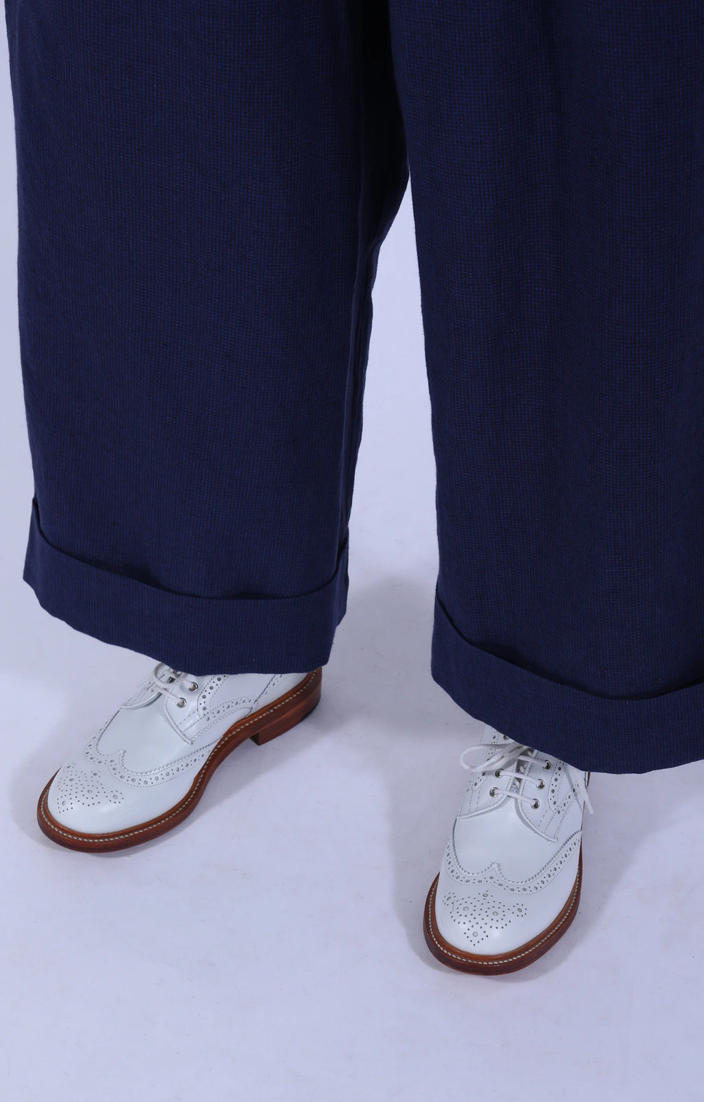 Indigo Gingham Cuffed Hems Pant