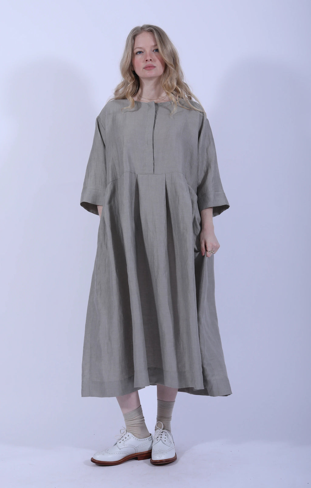 Light Grey Hidden Buttons Dress