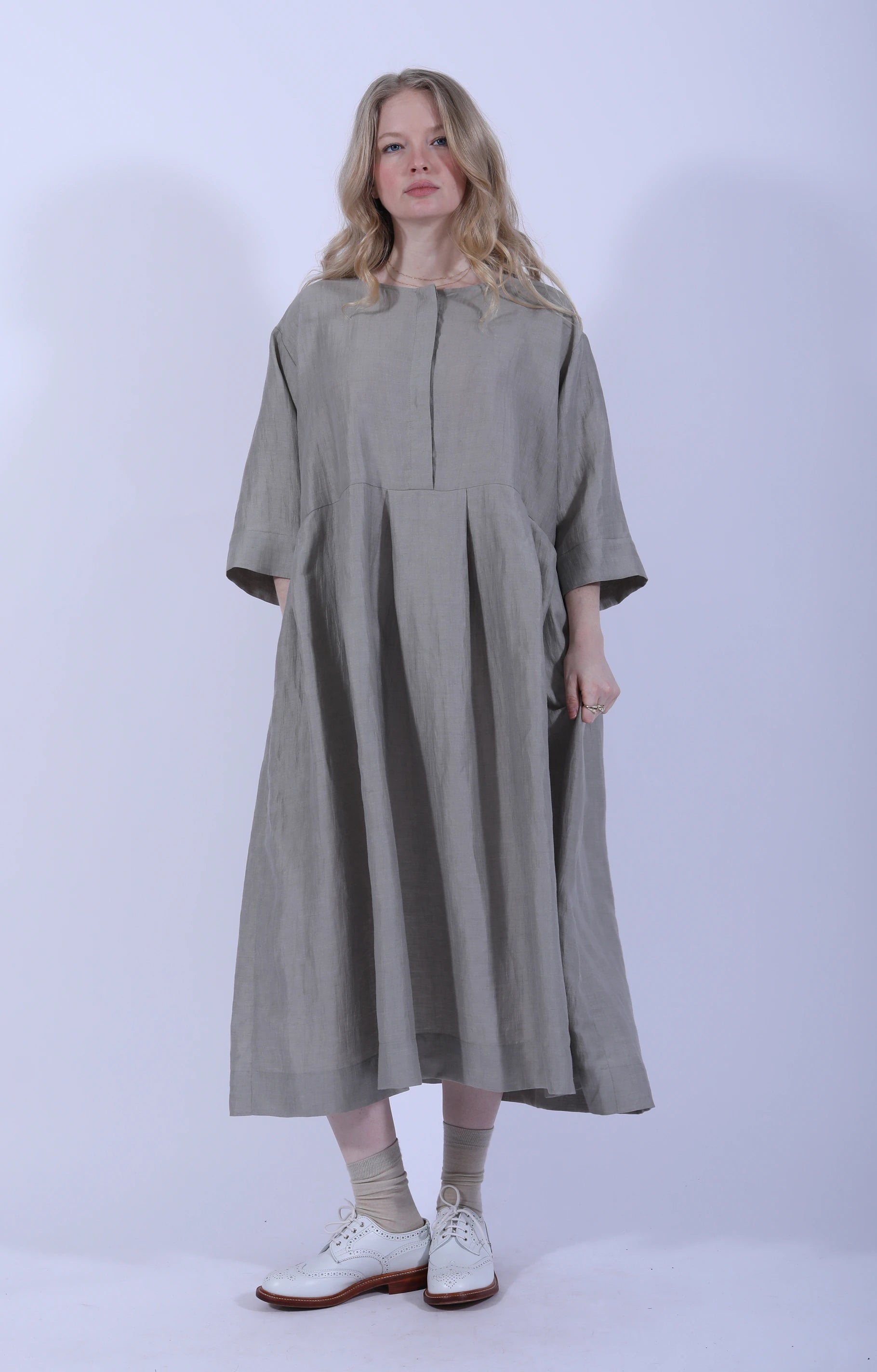 Light Grey Hidden Buttons Dress