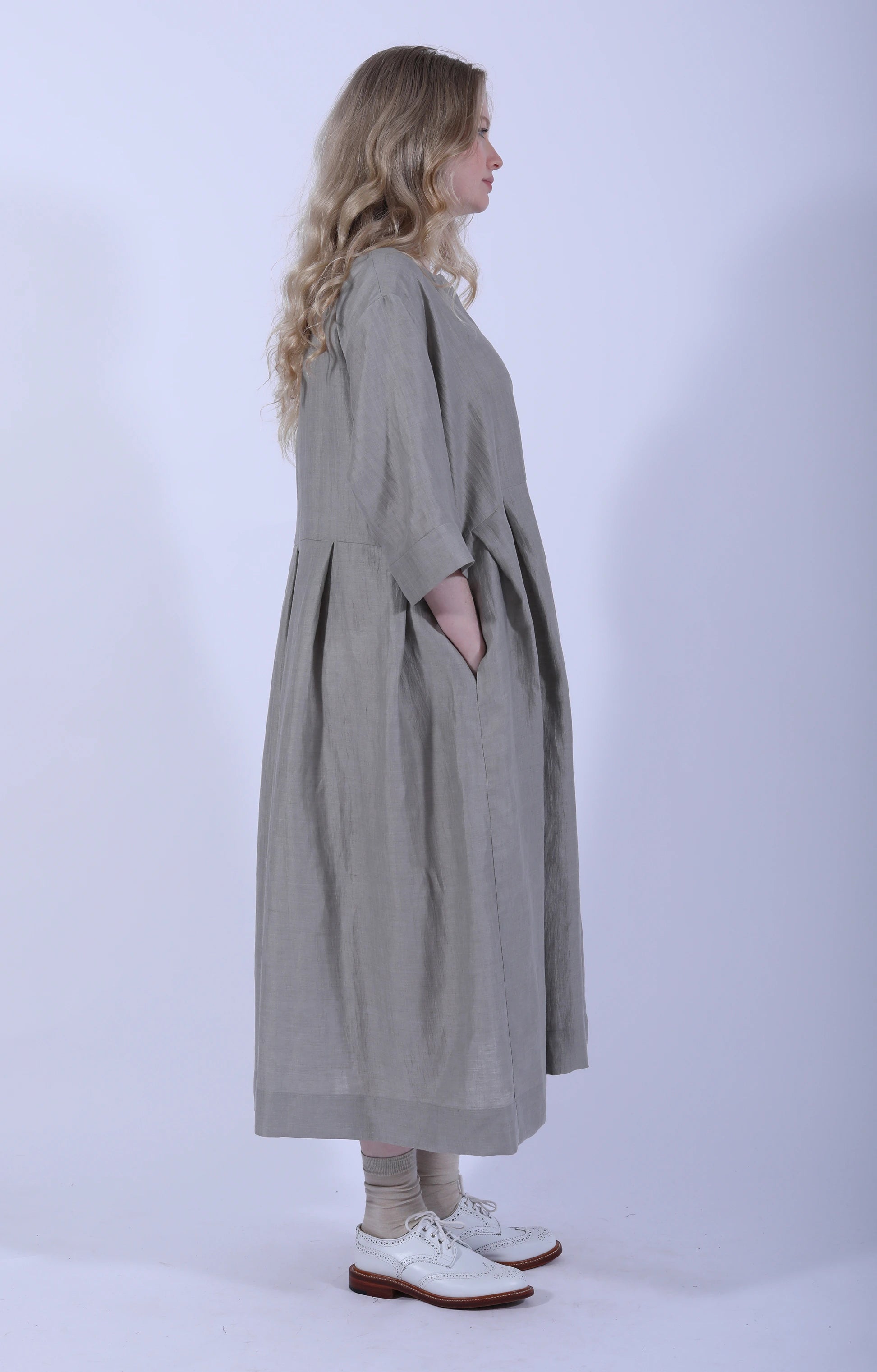 Light Grey Hidden Buttons Dress
