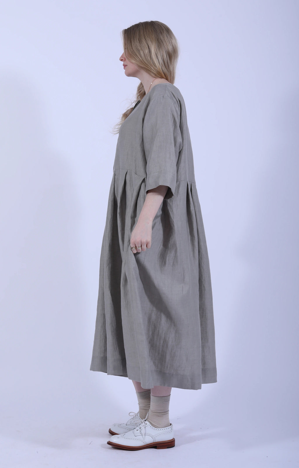Light Grey Hidden Buttons Dress