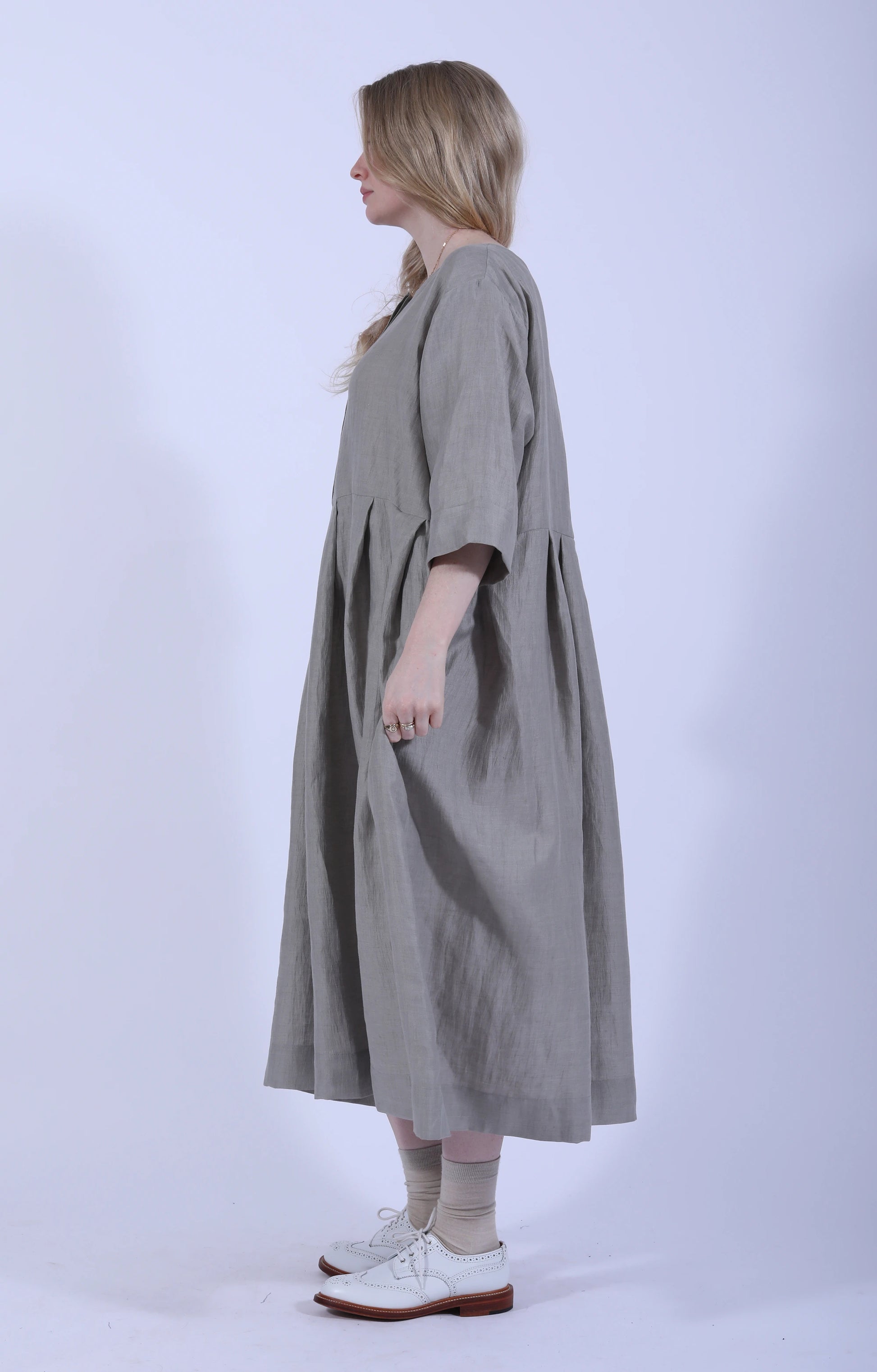Light Grey Hidden Buttons Dress