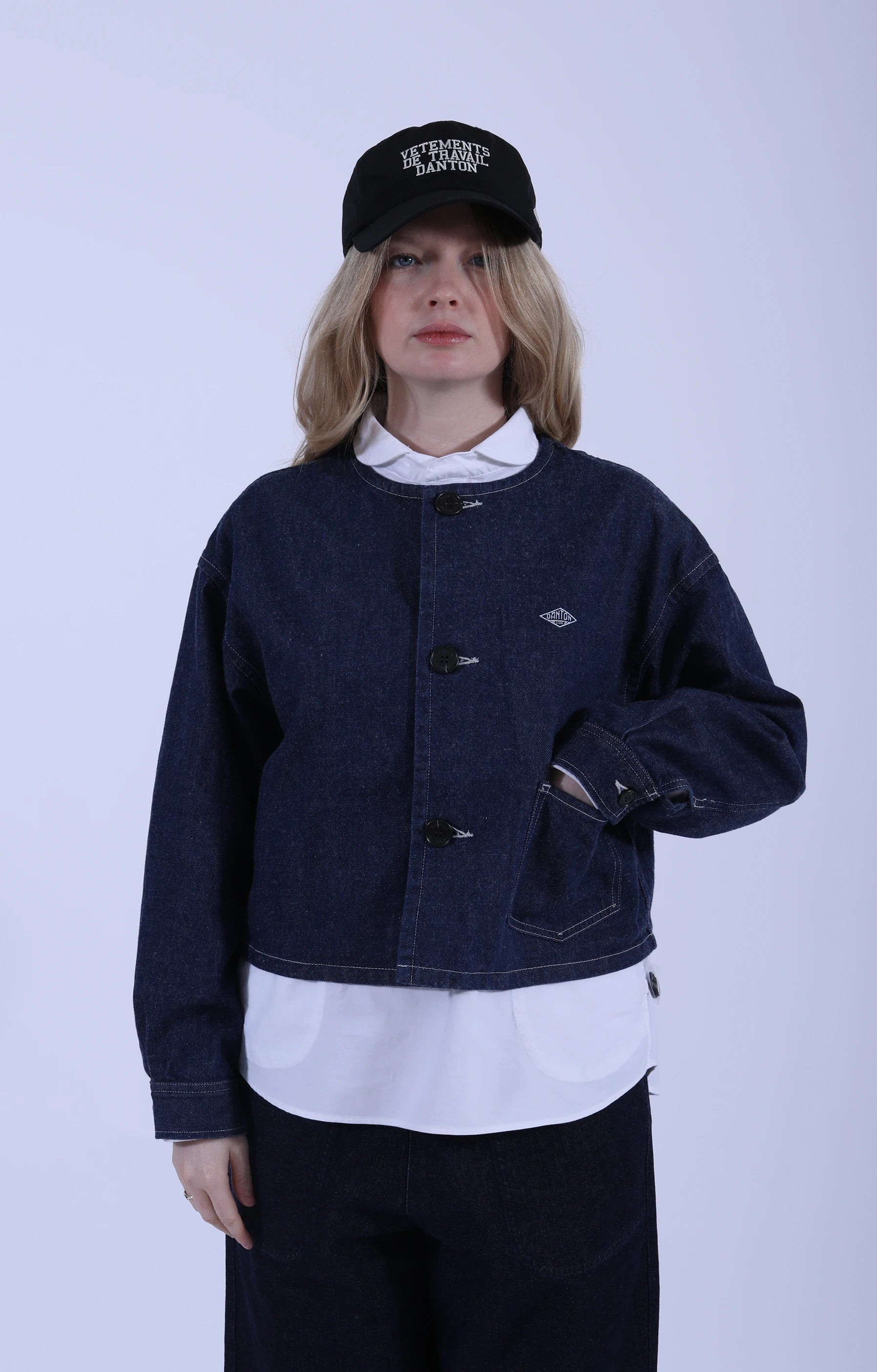 Collarless Short Jacket 11oz Indigo