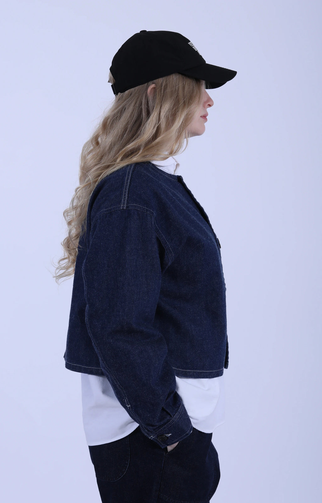 Collarless Short Jacket 11oz Indigo